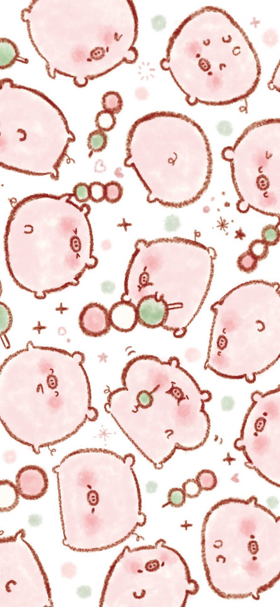 [2436×1125]卡通 猪猪 粉色 平铺 苹果手机动漫壁纸图片