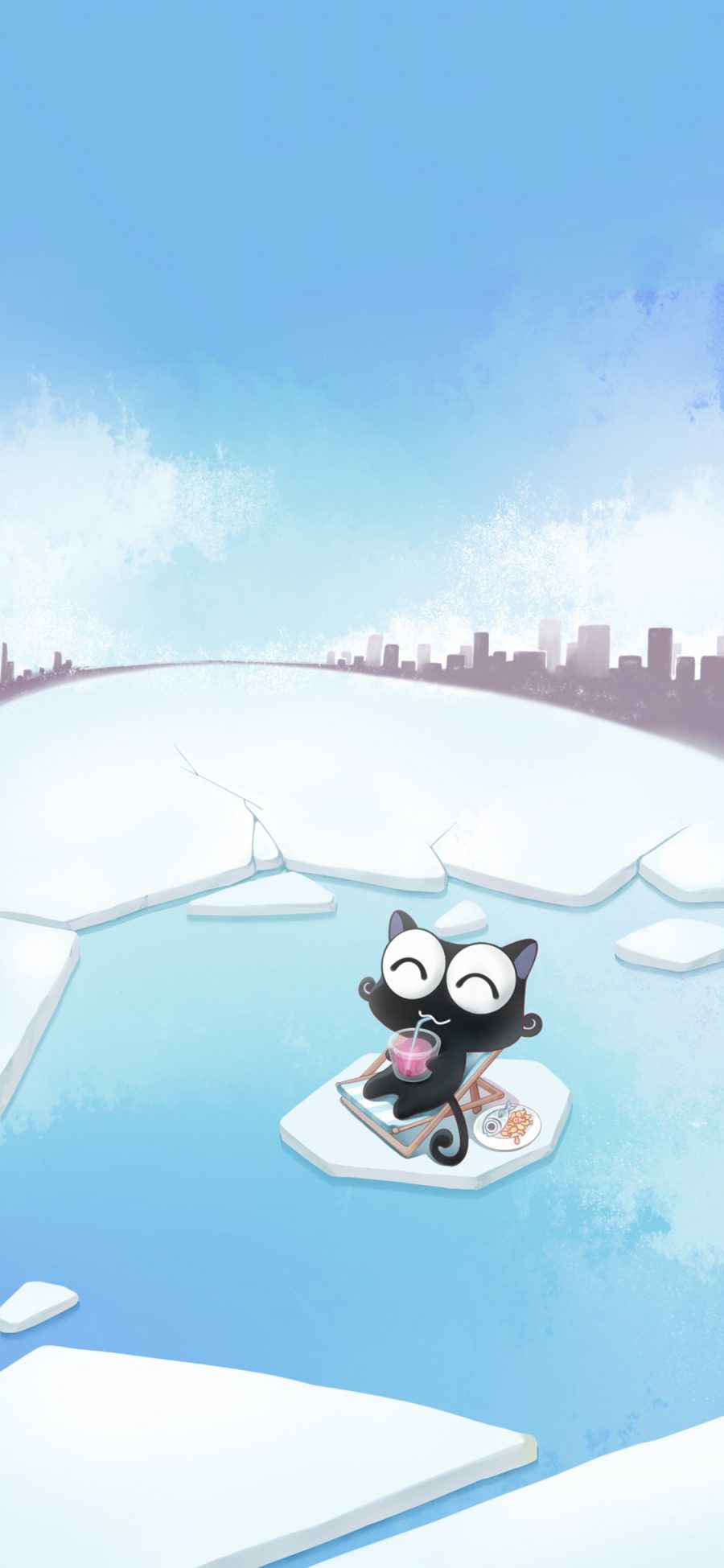 [2436×1125]卡通 猫咪 up喵 冰川 苹果手机动漫壁纸图片