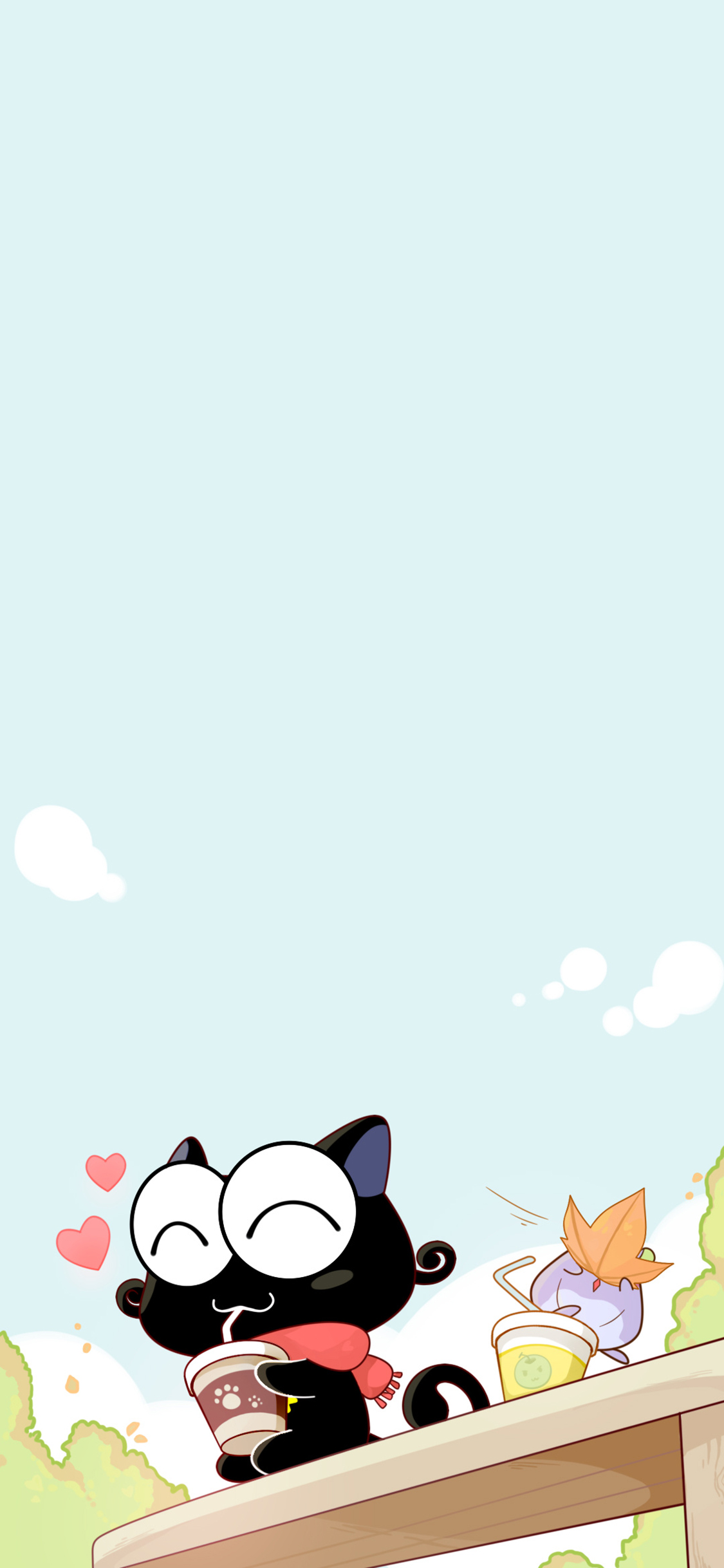 [2436×1125]卡通 猫咪 up喵 可爱 苹果手机动漫壁纸图片