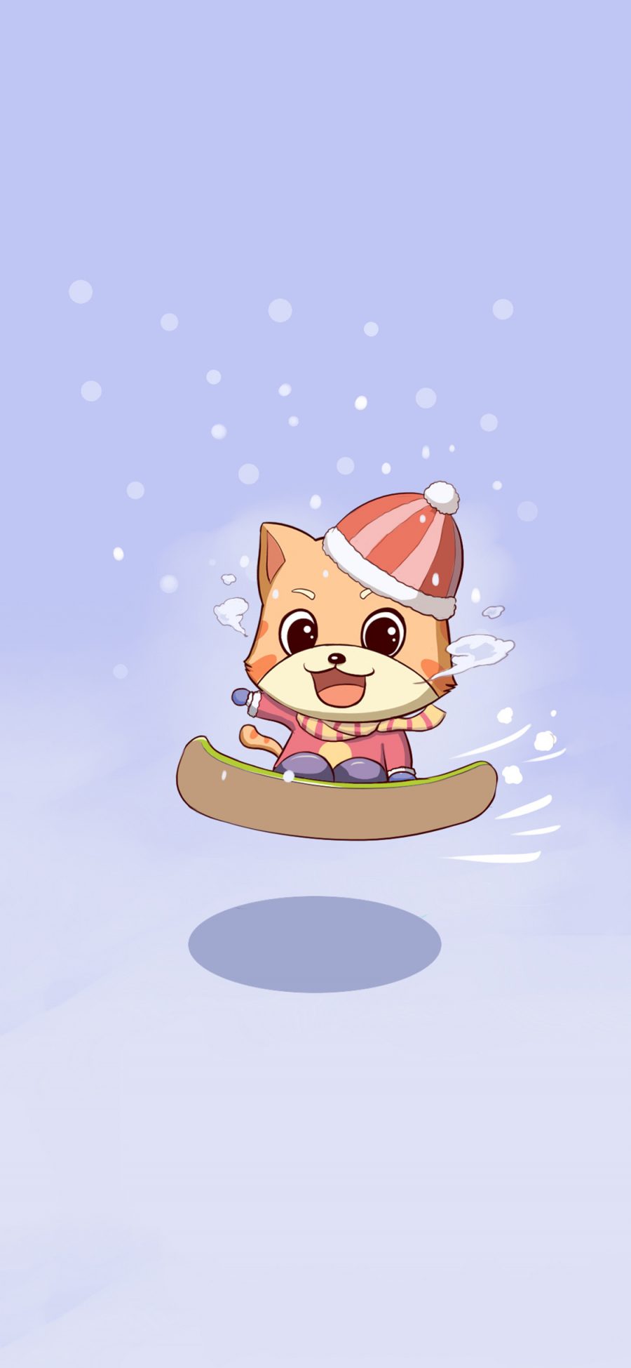 [2436×1125]卡通 猫咪 唐小猫 滑雪 苹果手机动漫壁纸图片