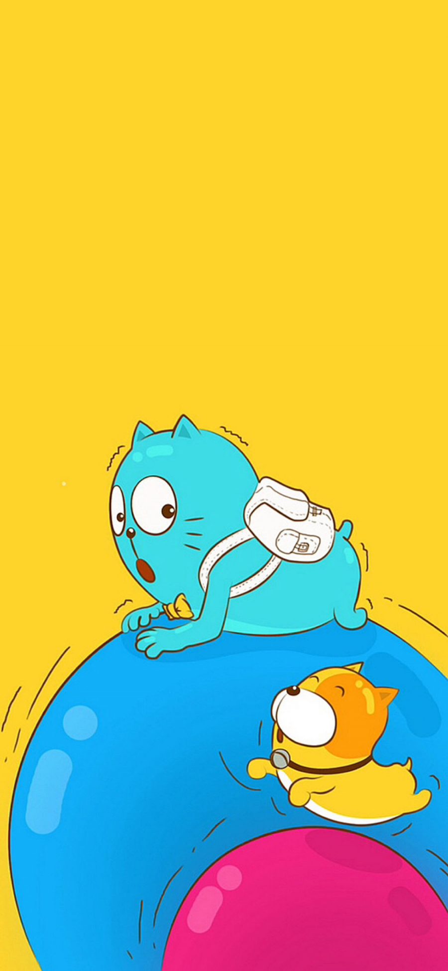 [2436×1125]卡通 猫咪 小黄狗 可爱 苹果手机动漫壁纸图片