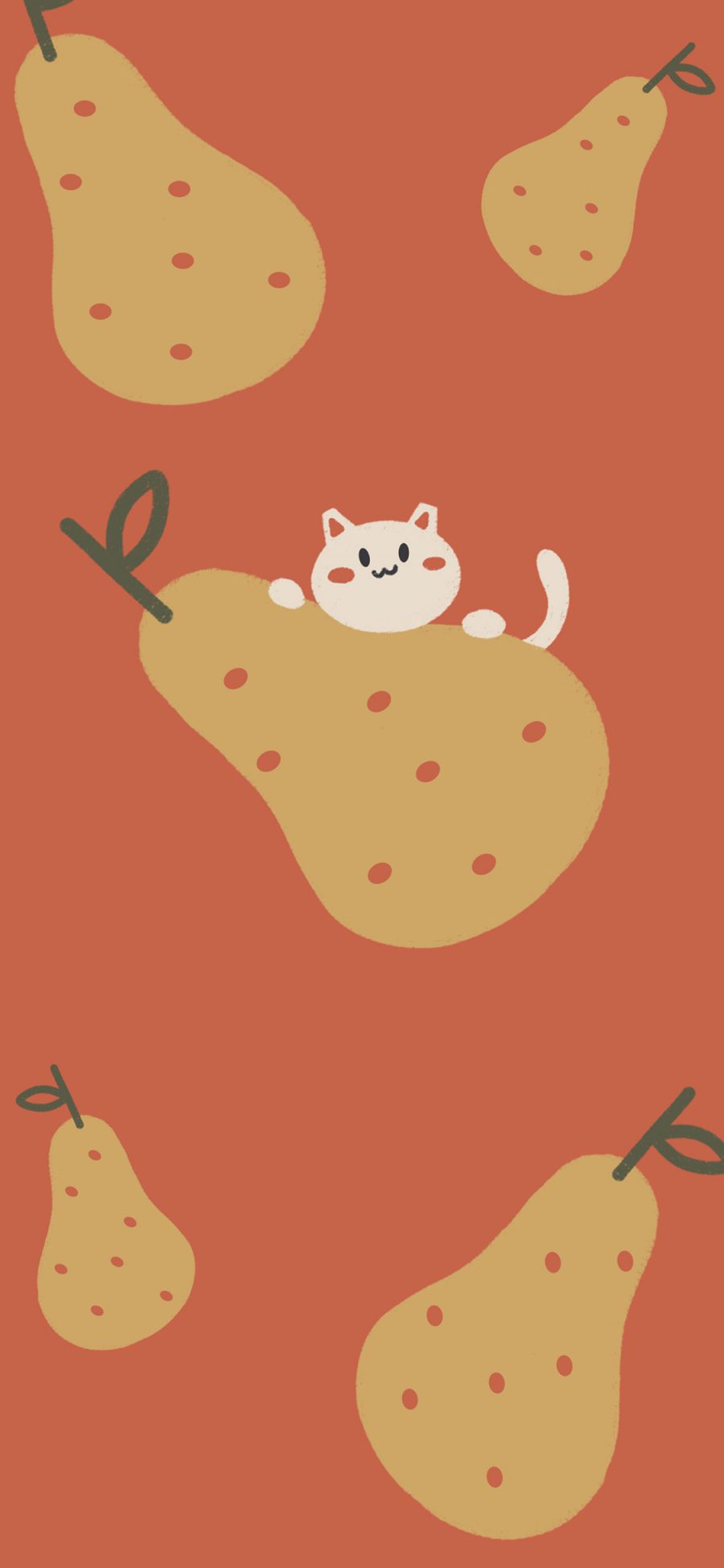 [2436×1125]卡通 猫咪 梨子 平铺 梨猫 苹果手机动漫壁纸图片