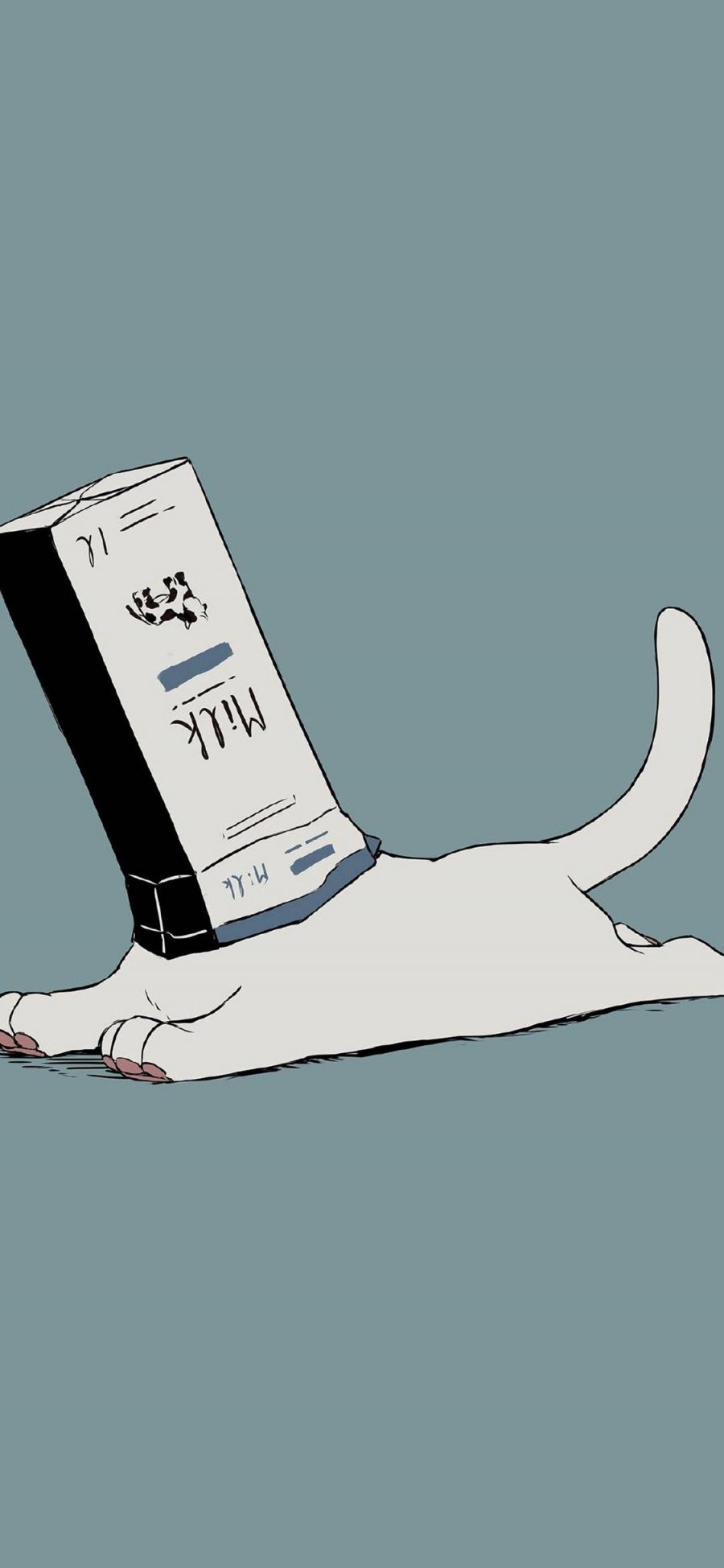 [2436×1125]卡通 猫咪 牛奶盒 套头 苹果手机动漫壁纸图片