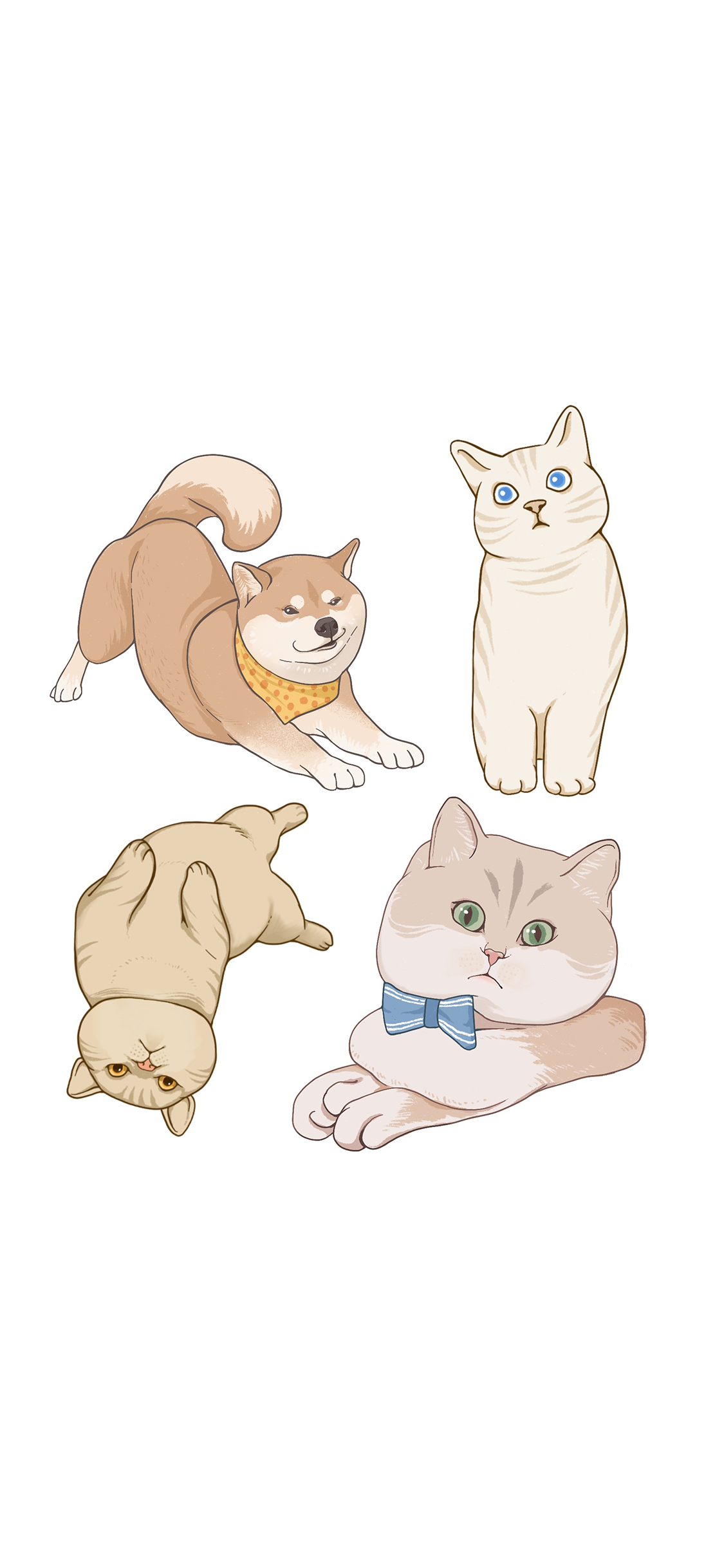 [2436×1125]卡通 猫咪 狗狗 柴犬 苹果手机动漫壁纸图片