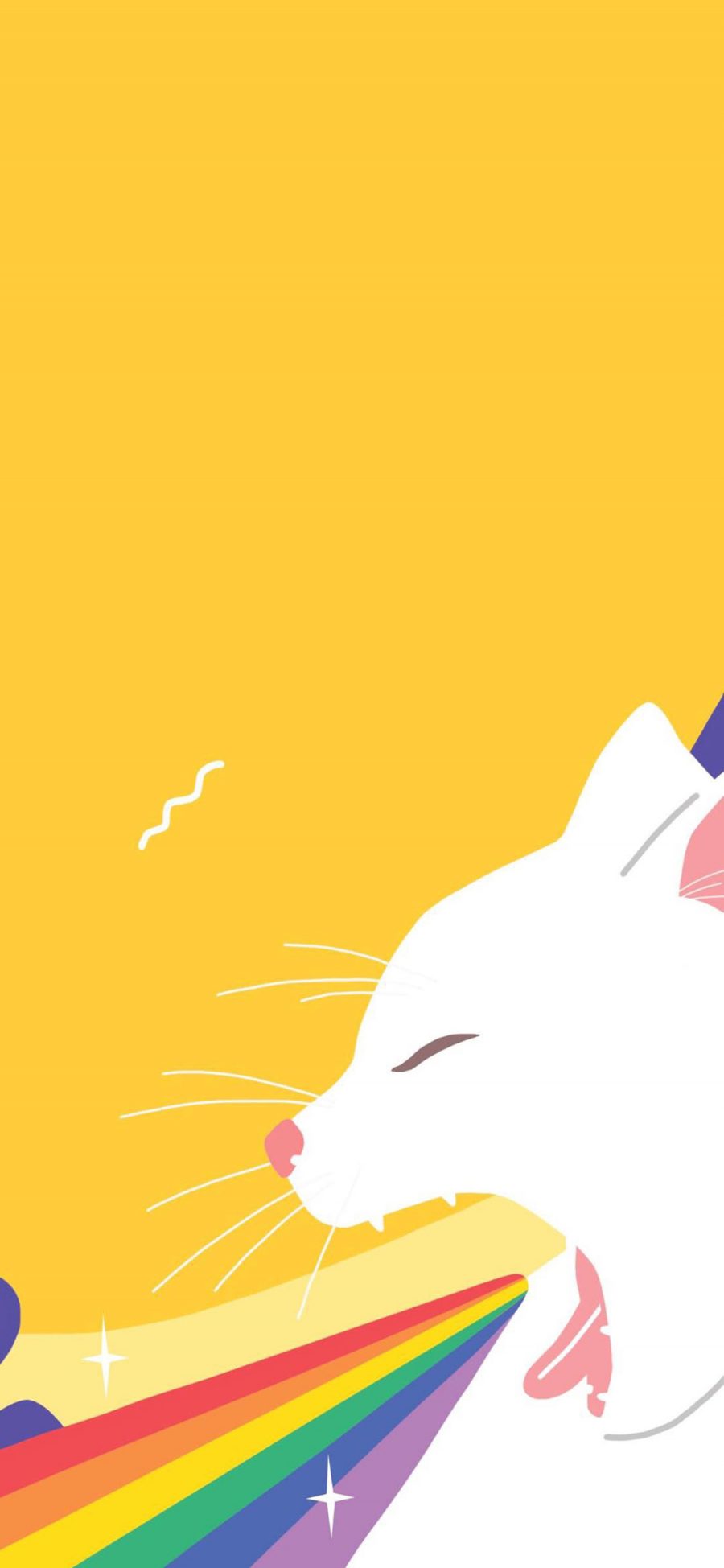 [2436×1125]卡通 猫咪 白猫 彩虹 苹果手机动漫壁纸图片