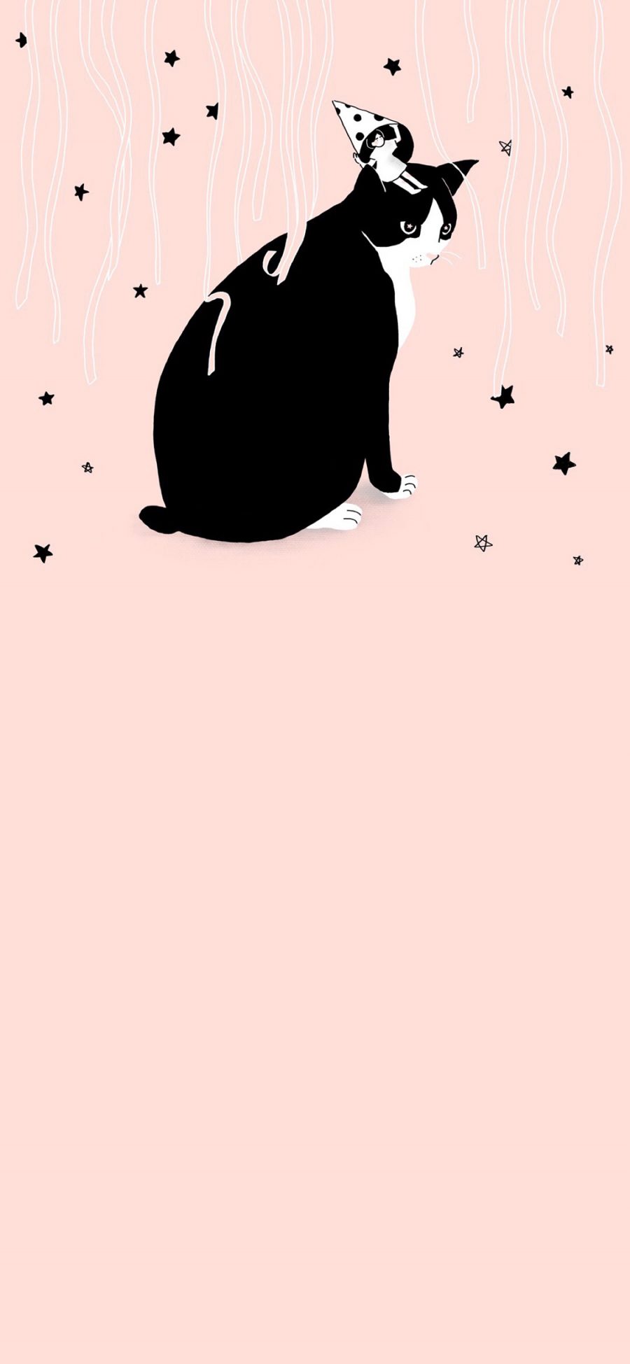 [2436×1125]卡通 猫咪 黑白 小人 星星 苹果手机动漫壁纸图片