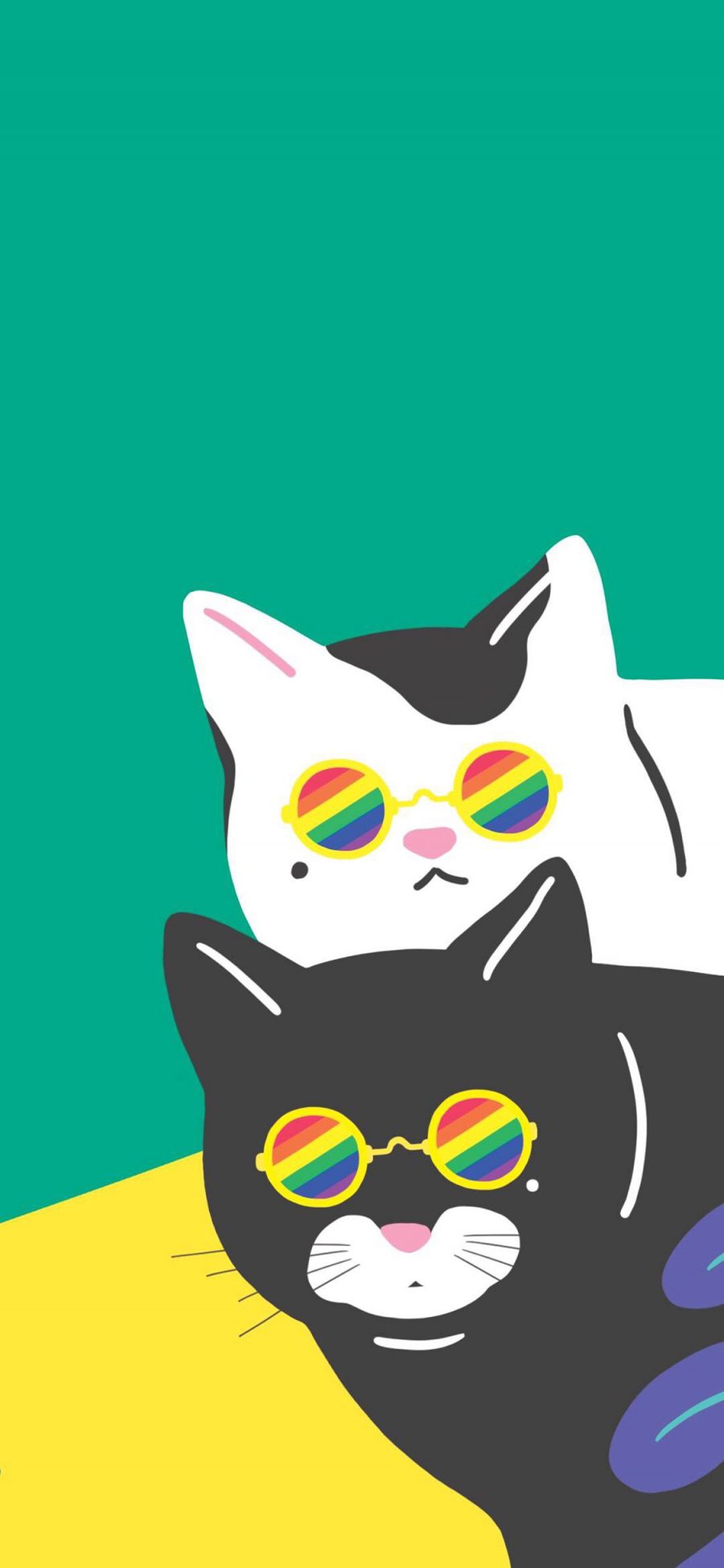 [2436×1125]卡通 猫咪 黑白 眼镜 苹果手机动漫壁纸图片