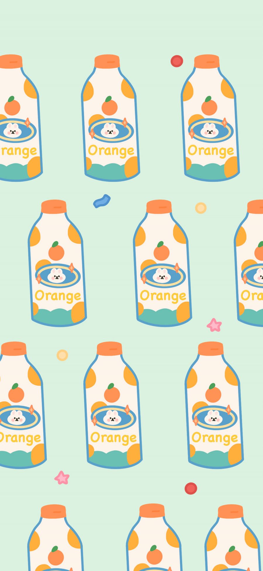 [2436×1125]卡通 瓶子 橙汁 orange 兔子（取自微博：请你吃番茄呀） 苹果手机动漫壁纸图片