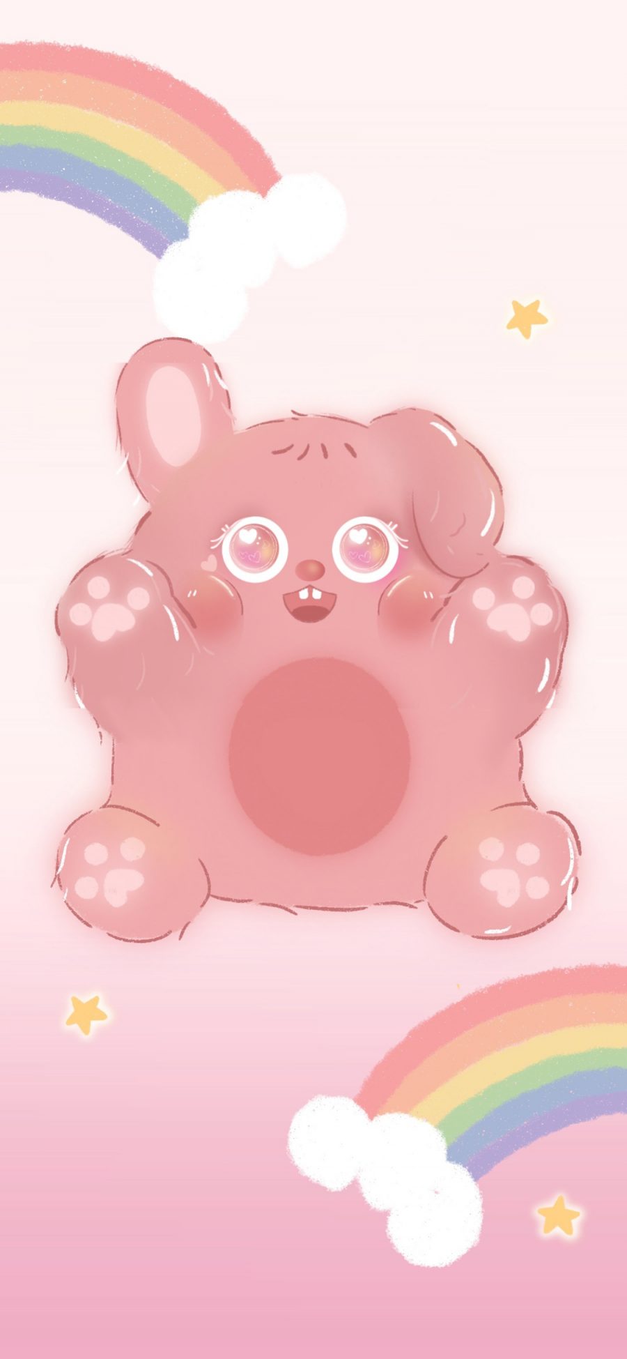 [2436×1125]卡通 粉 色彩 彩虹 兔子 苹果手机动漫壁纸图片