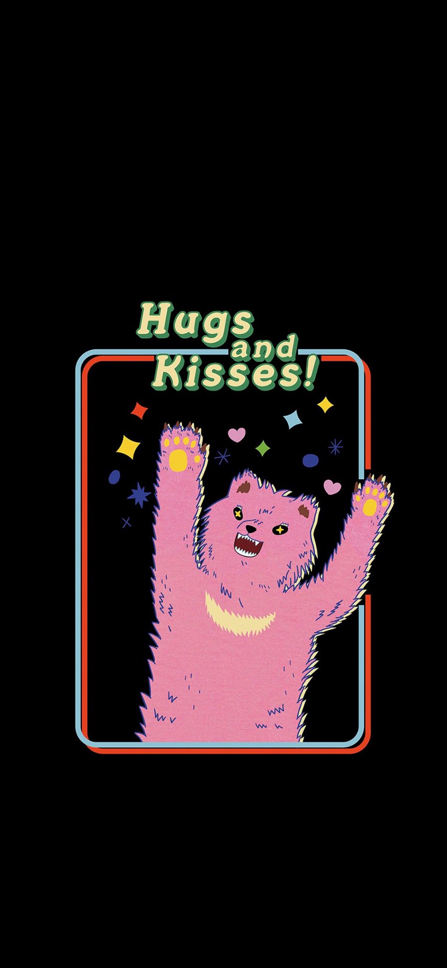 [2436×1125]卡通 粉色 熊 hugs and kisses 苹果手机动漫壁纸图片
