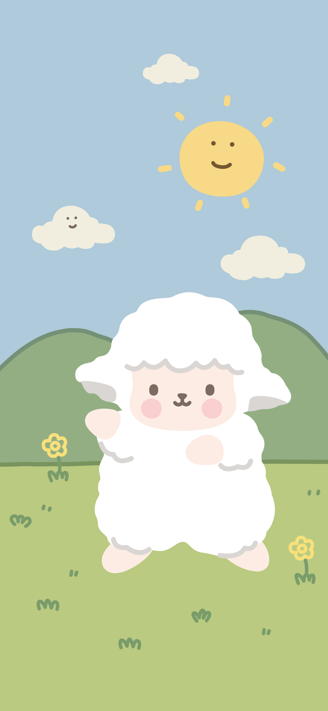 [2436×1125]卡通 绵羊 笑脸 动画 苹果手机动漫壁纸图片