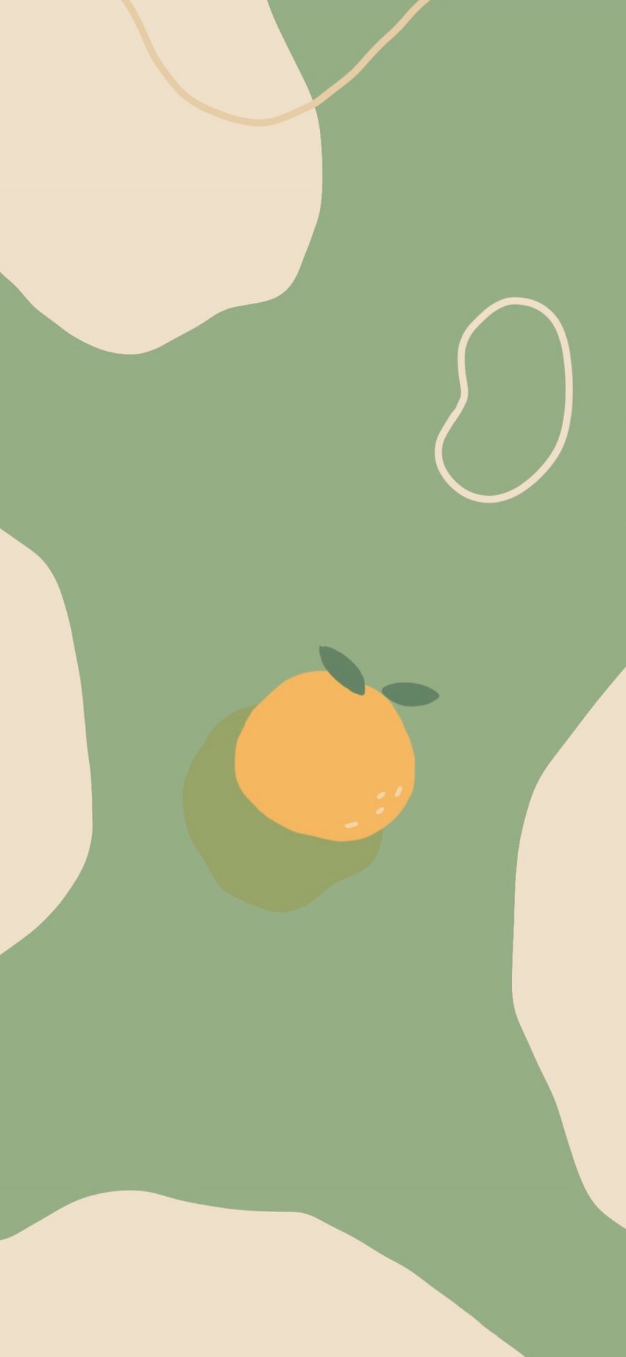 [2436×1125]卡通 绿色背景 小橘子 清新 苹果手机动漫壁纸图片