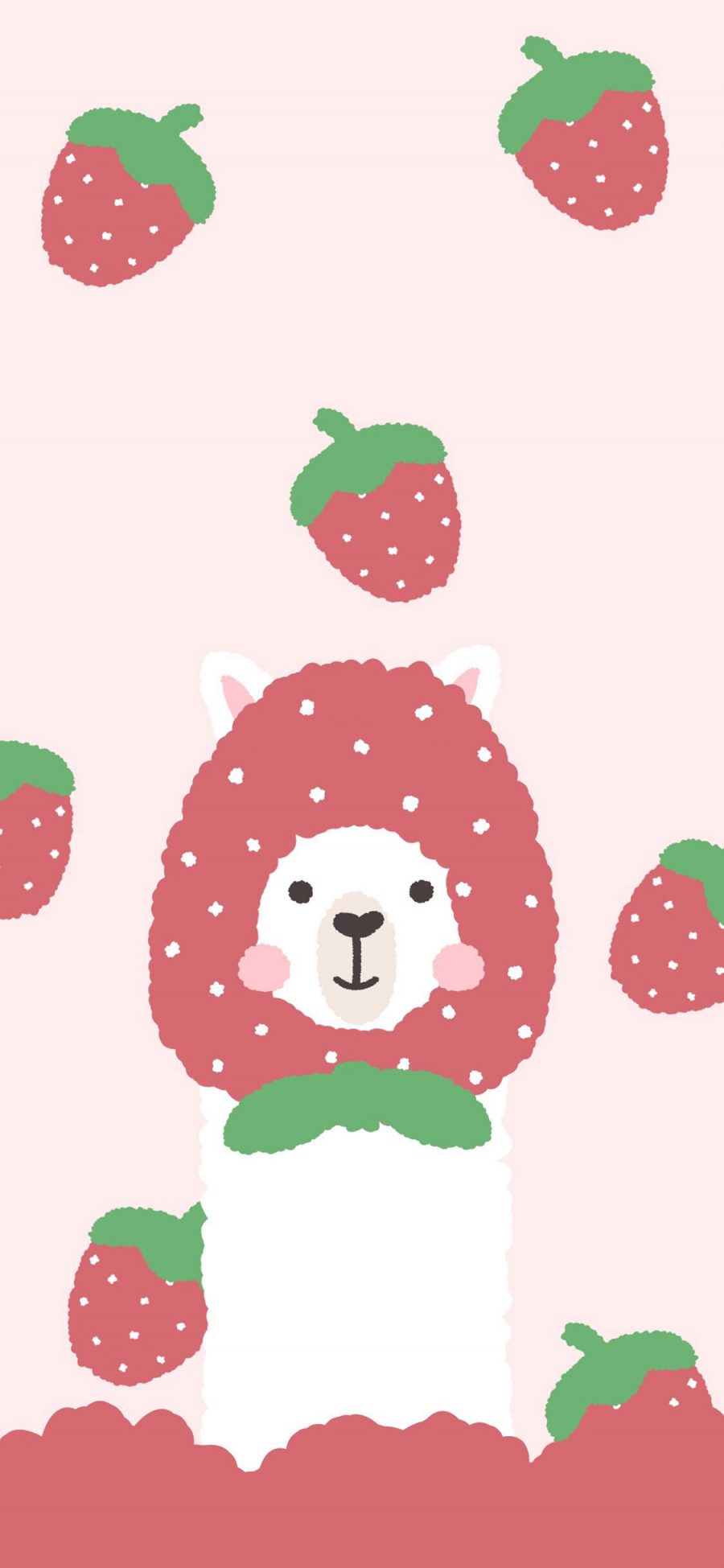 [2436×1125]卡通 羊驼 草莓 可爱（取自微博：一只牧牧） 苹果手机动漫壁纸图片