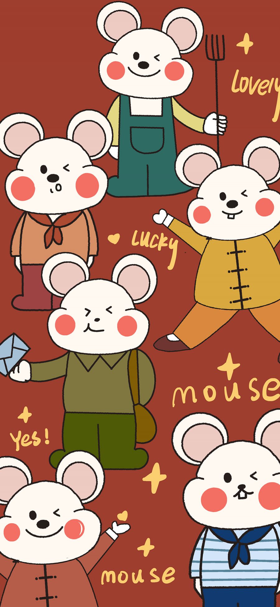 [2436×1125]卡通 老鼠 鼠年 lucky 平铺 mouse 苹果手机动漫壁纸图片