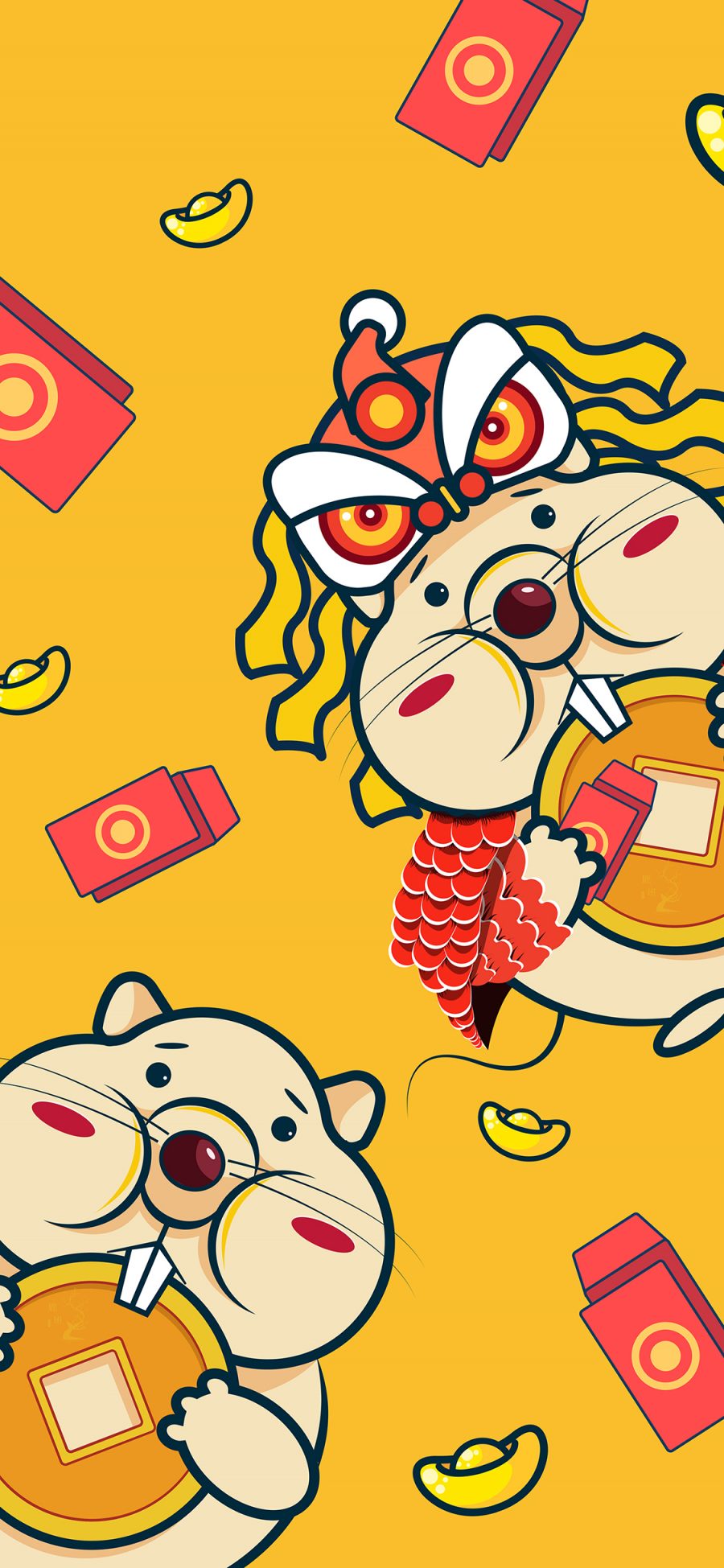 [2436×1125]卡通 老鼠 鼠年 新年 金币 红包 苹果手机动漫壁纸图片
