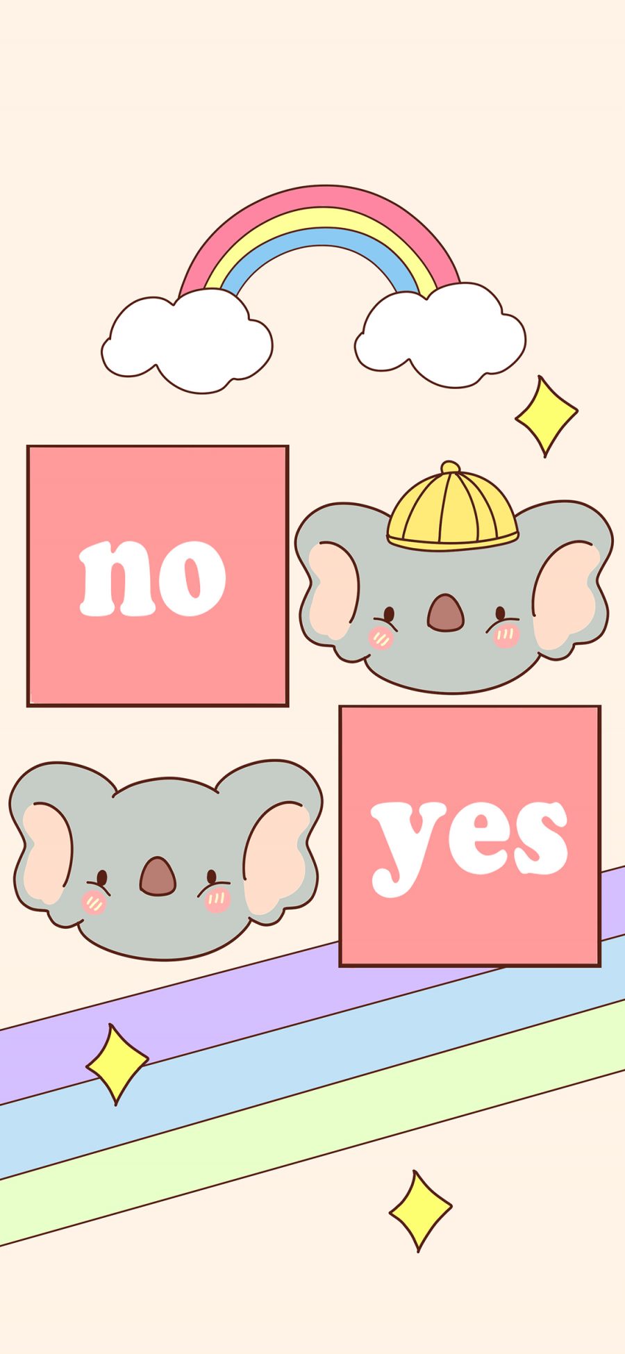[2436×1125]卡通 色彩 彩虹 小象 no yes 苹果手机动漫壁纸图片