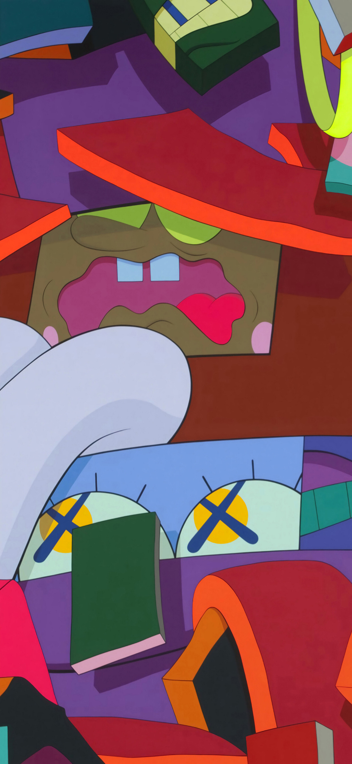 [2436×1125]卡通 色彩 方块 书本 苹果手机动漫壁纸图片