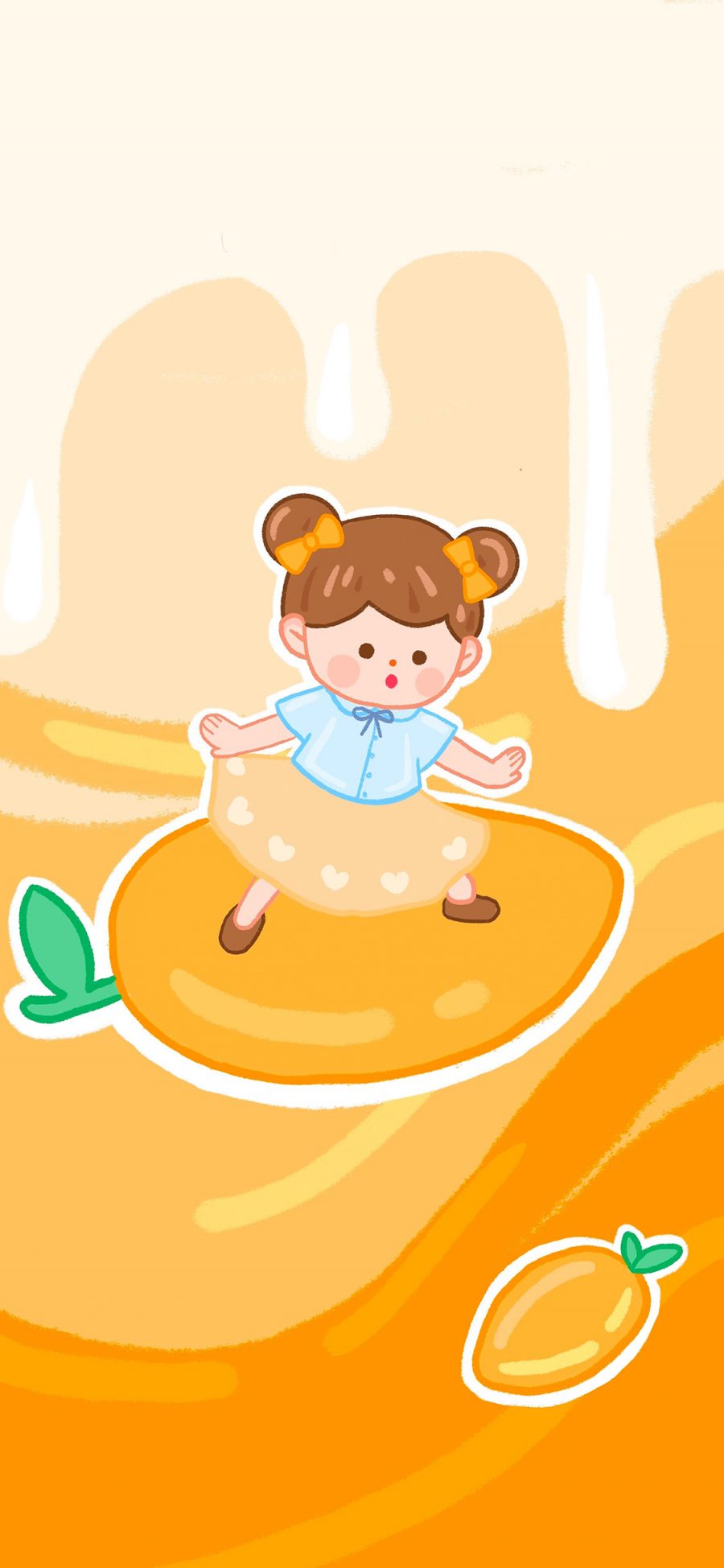 [2436×1125]卡通 芒果 女孩 可爱 橘 苹果手机动漫壁纸图片