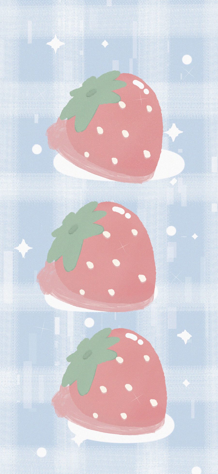 [2436×1125]卡通 草莓 方格 水果 苹果手机动漫壁纸图片