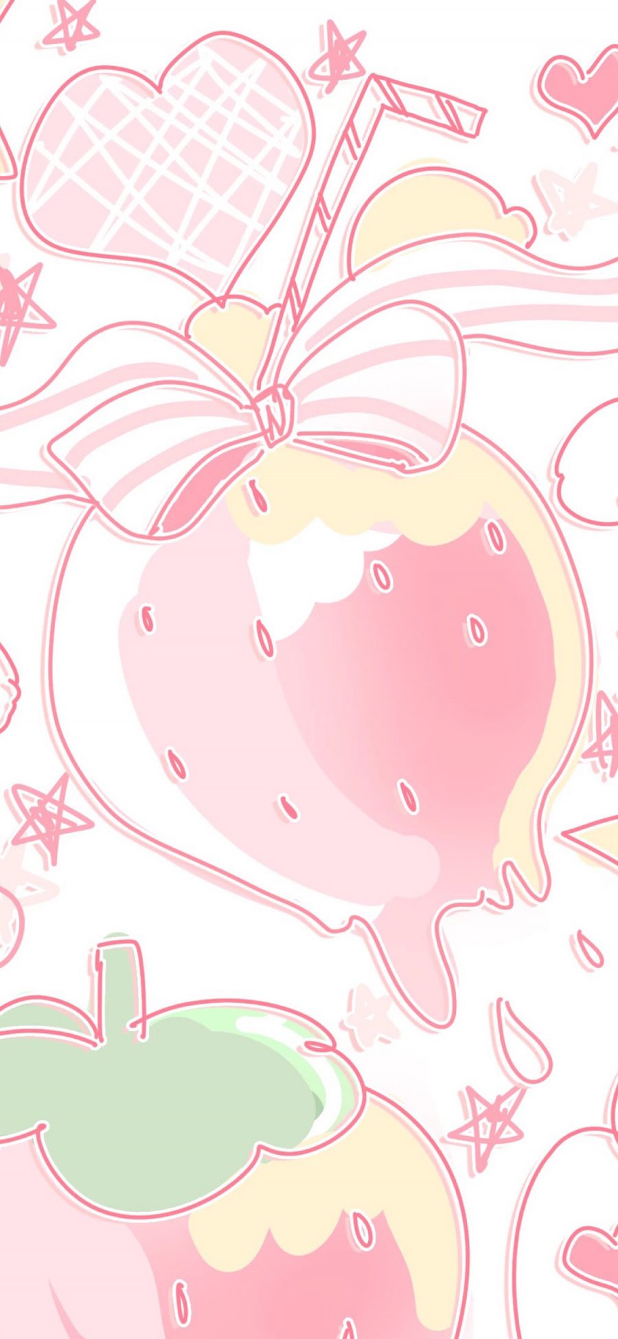 [2436×1125]卡通 草莓 粉色系 浪漫 苹果手机动漫壁纸图片