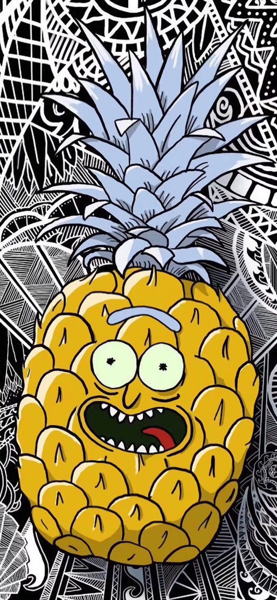 [2436×1125]卡通 菠萝 表情 惊恐 苹果手机动漫壁纸图片