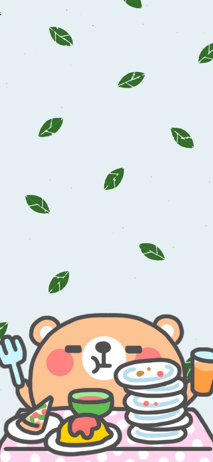 [2436×1125]卡通 萌物 吃饭 叶子 苹果手机动漫壁纸图片