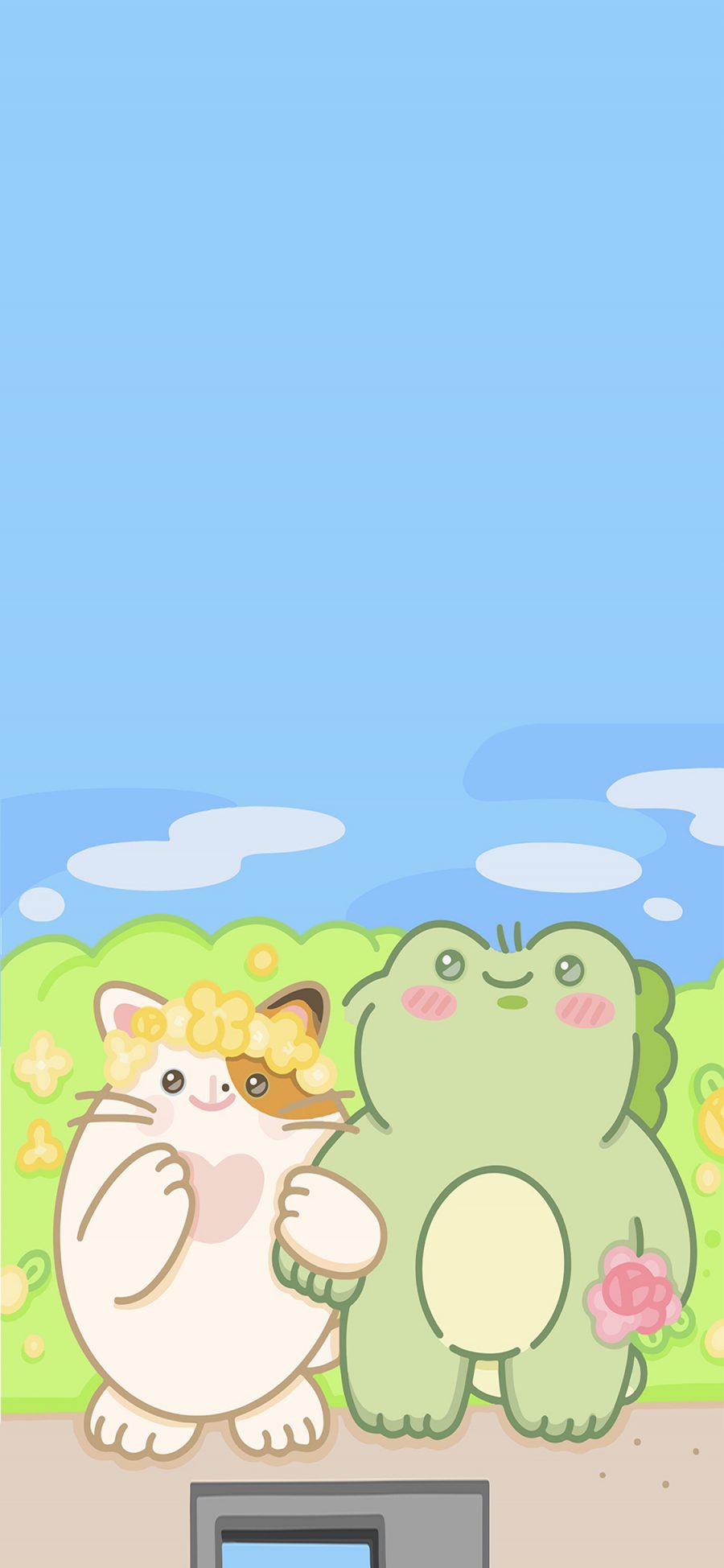 [2436×1125]卡通 萌物 猫咪 青蛙 苹果手机动漫壁纸图片