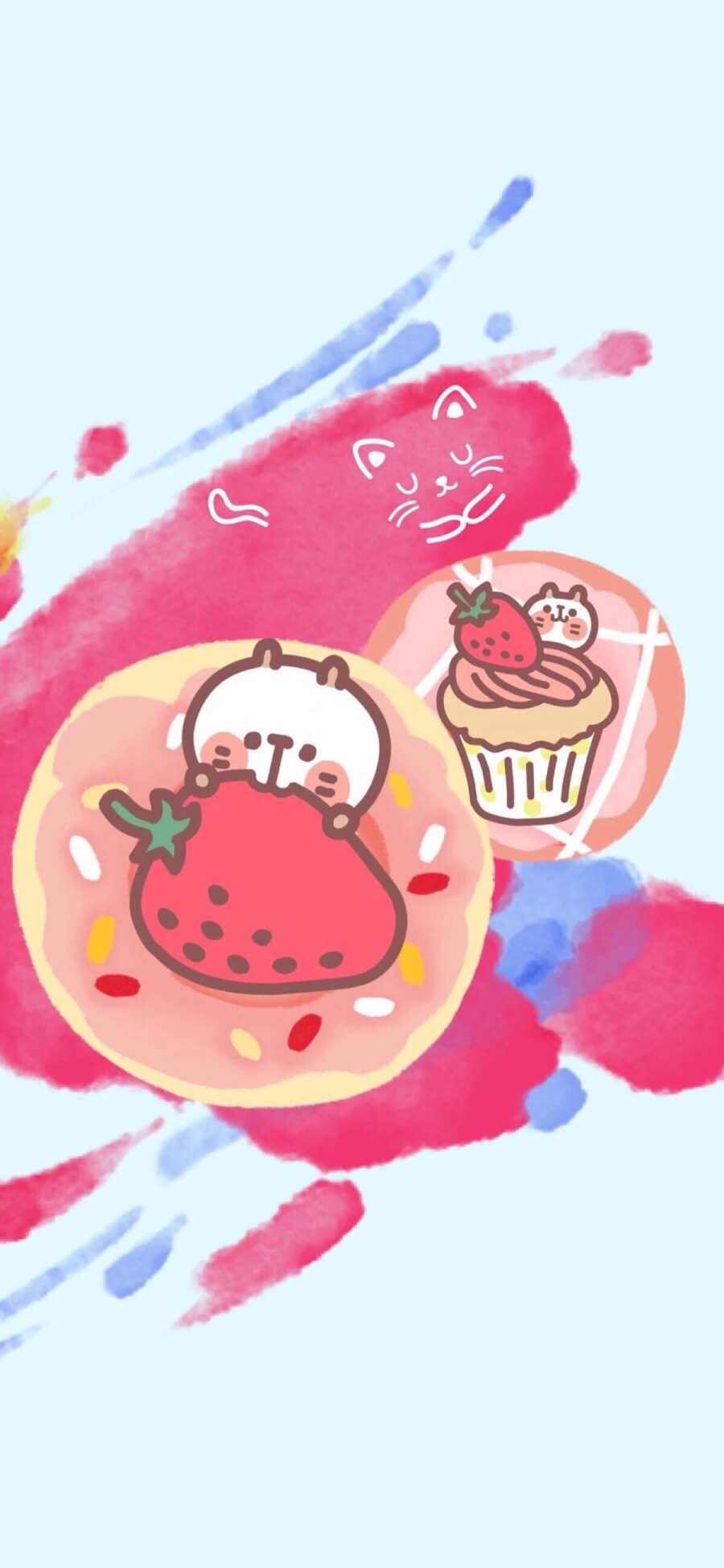 [2436×1125]卡通 萌物 甜甜圈 草莓 苹果手机动漫壁纸图片