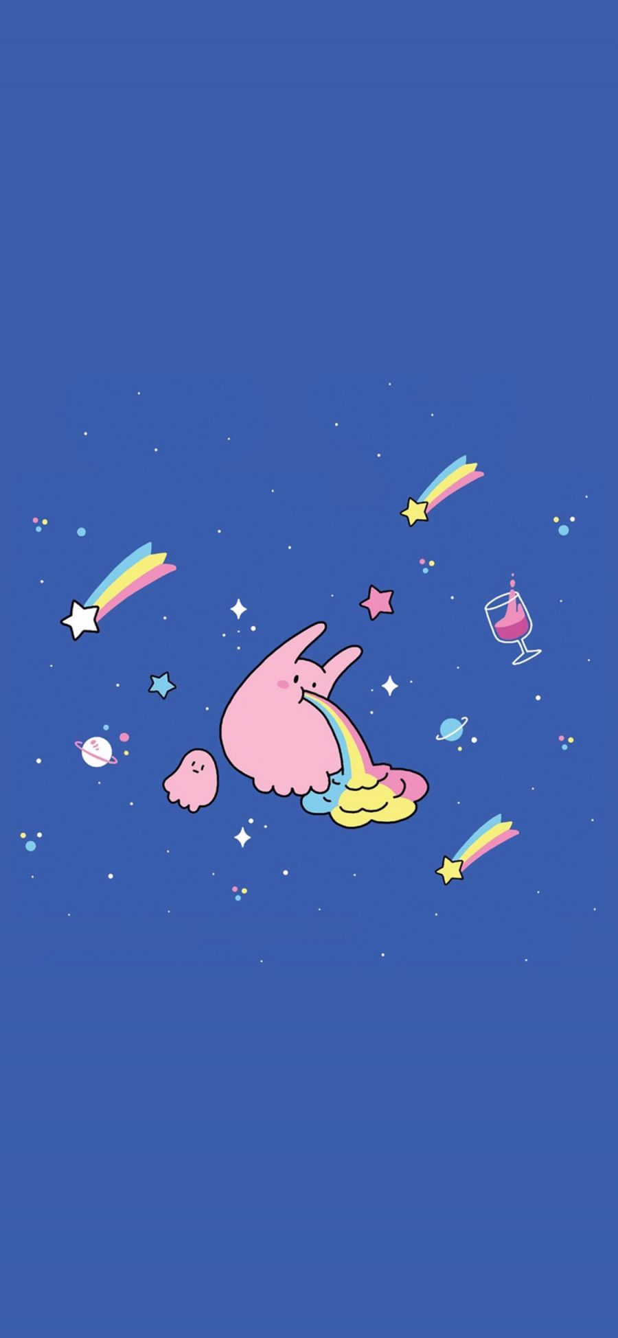 [2436×1125]卡通 萌物 粉红 兔子 星星 彩虹 苹果手机动漫壁纸图片