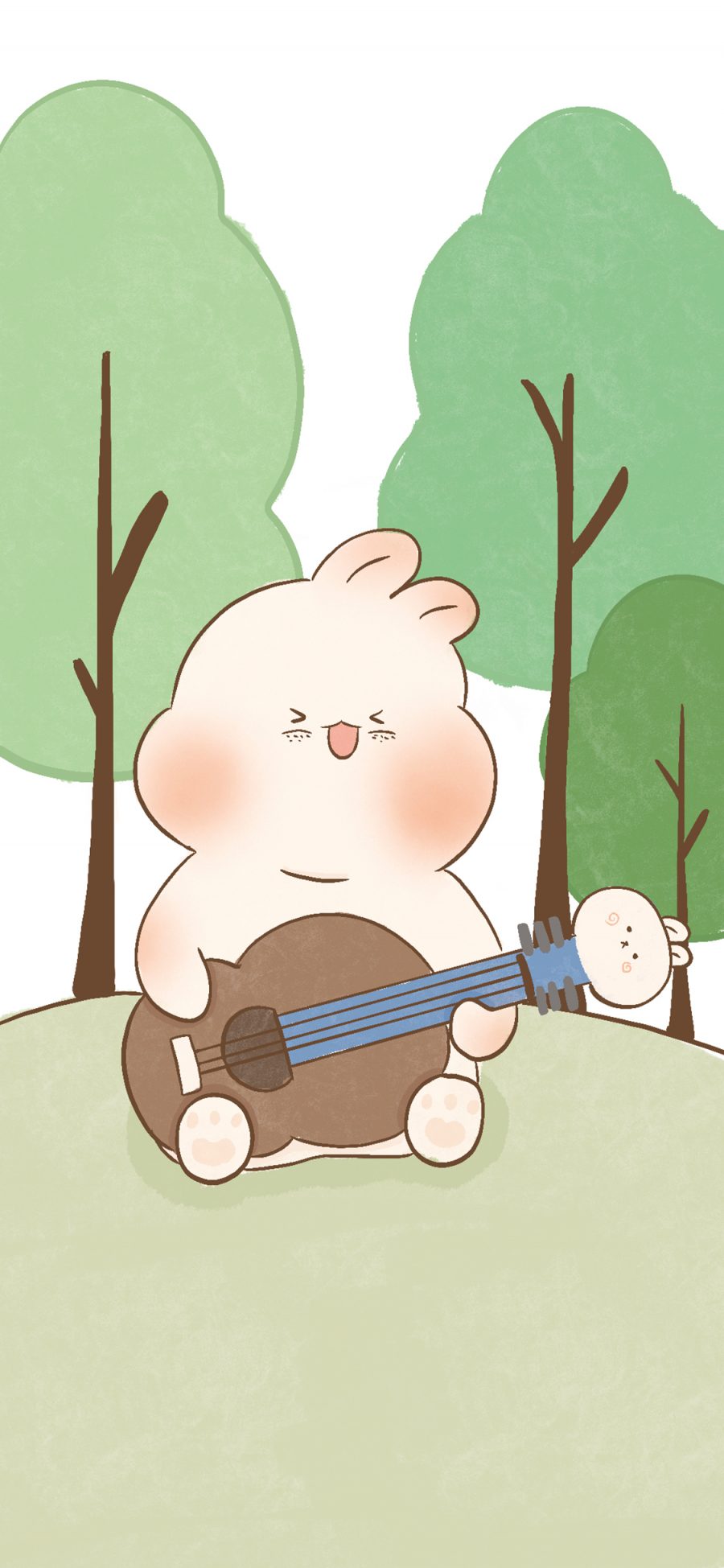[2436×1125]卡通 褥子 弹吉他 可爱（取自微博：寄喜饼给你喔） 苹果手机动漫壁纸图片