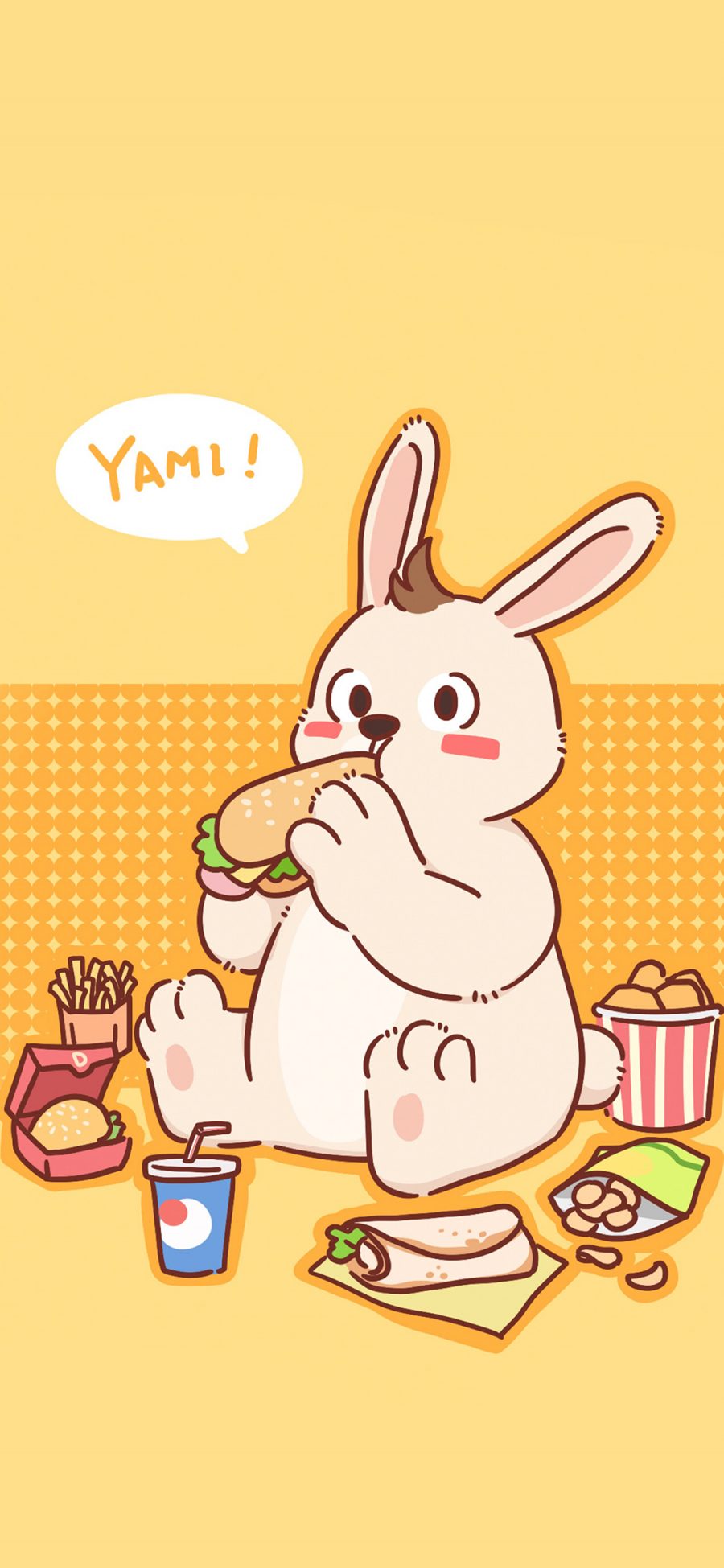 [2436×1125]卡通 角色 呆毛兔 汉堡 苹果手机动漫壁纸图片
