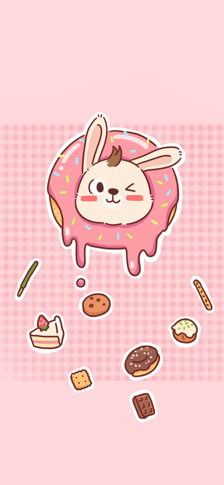 [2436×1125]卡通 角色 呆毛兔 甜品 苹果手机动漫壁纸图片