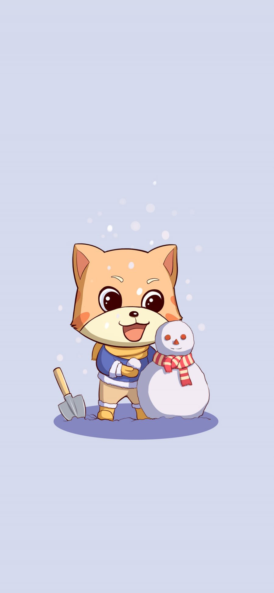 [2436×1125]卡通 角色 唐小猫 堆雪人 苹果手机动漫壁纸图片