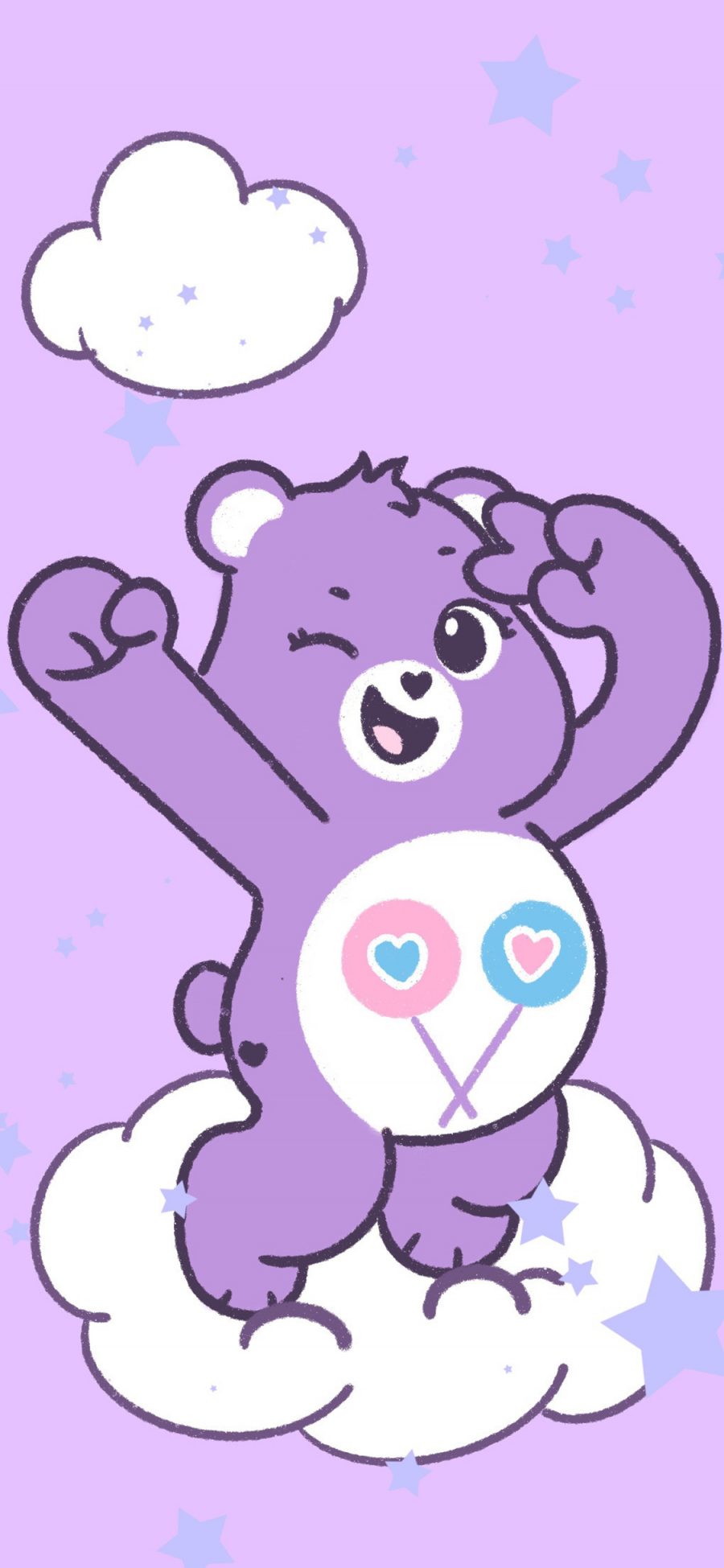 [2436×1125]卡通 迪士尼 爱心熊 彩虹熊 紫色 苹果手机动漫壁纸图片