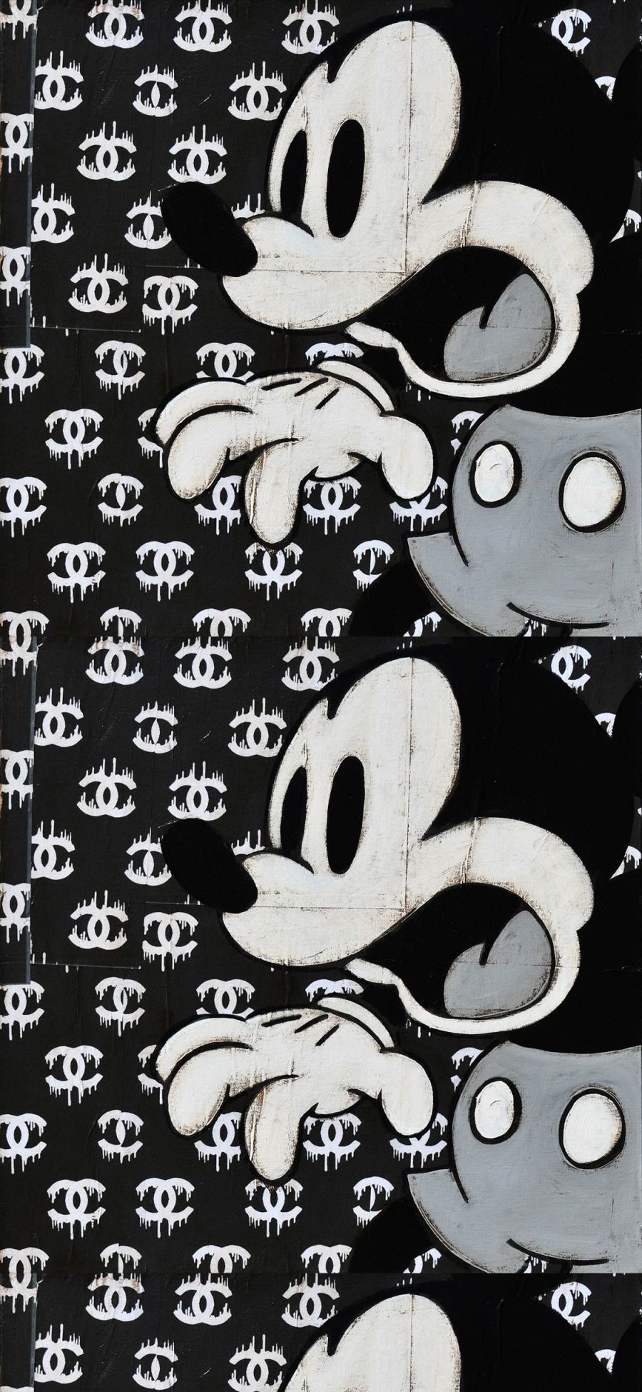 [2436×1125]卡通 迪士尼 米老鼠 香奈儿 logo 黑白 苹果手机动漫壁纸图片