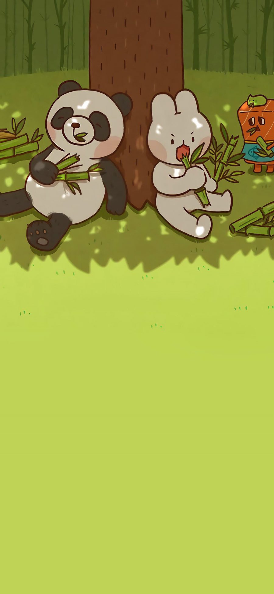 [2436×1125]卡通 郊外 小熊猫 兔子 可爱 苹果手机动漫壁纸图片