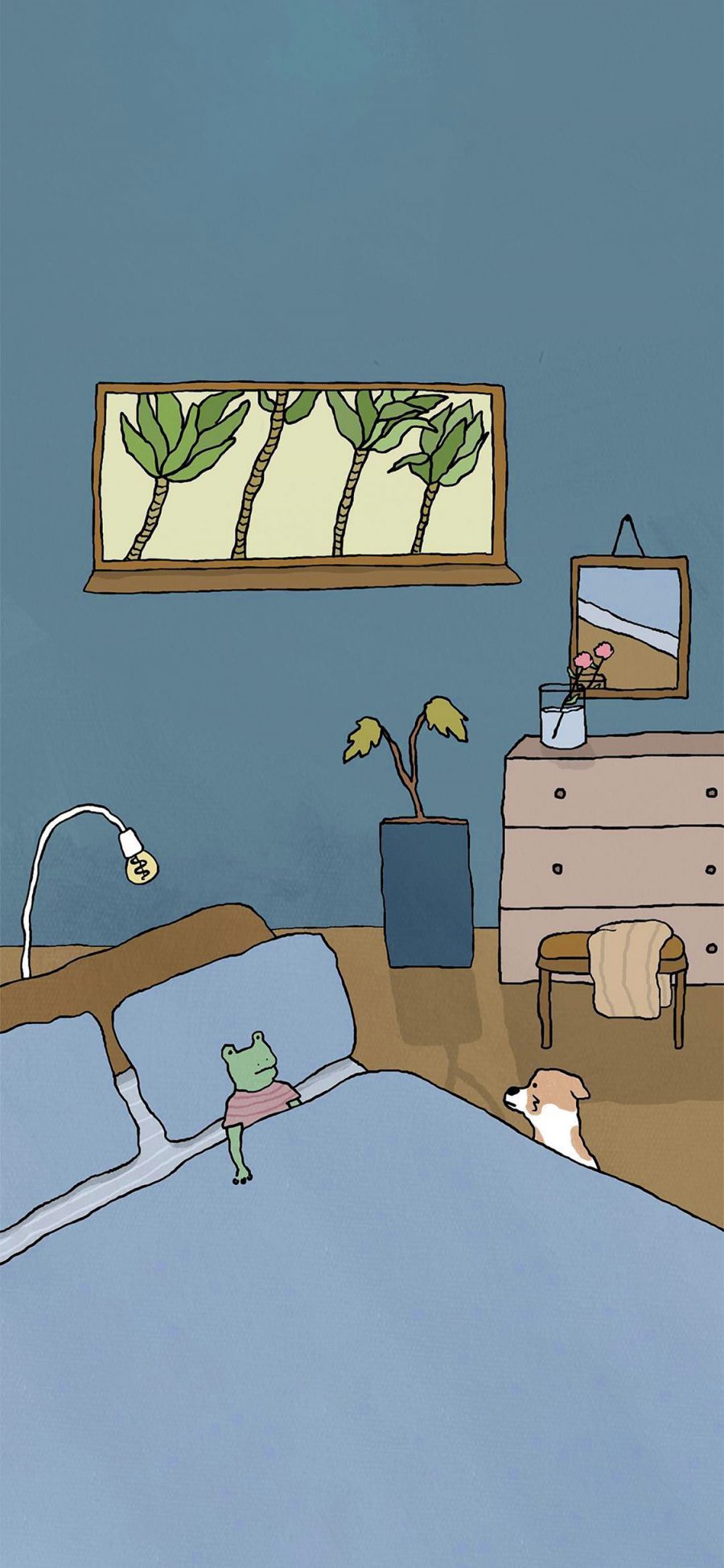 [2436×1125]卡通 青蛙 睡觉 小狗 苹果手机动漫壁纸图片