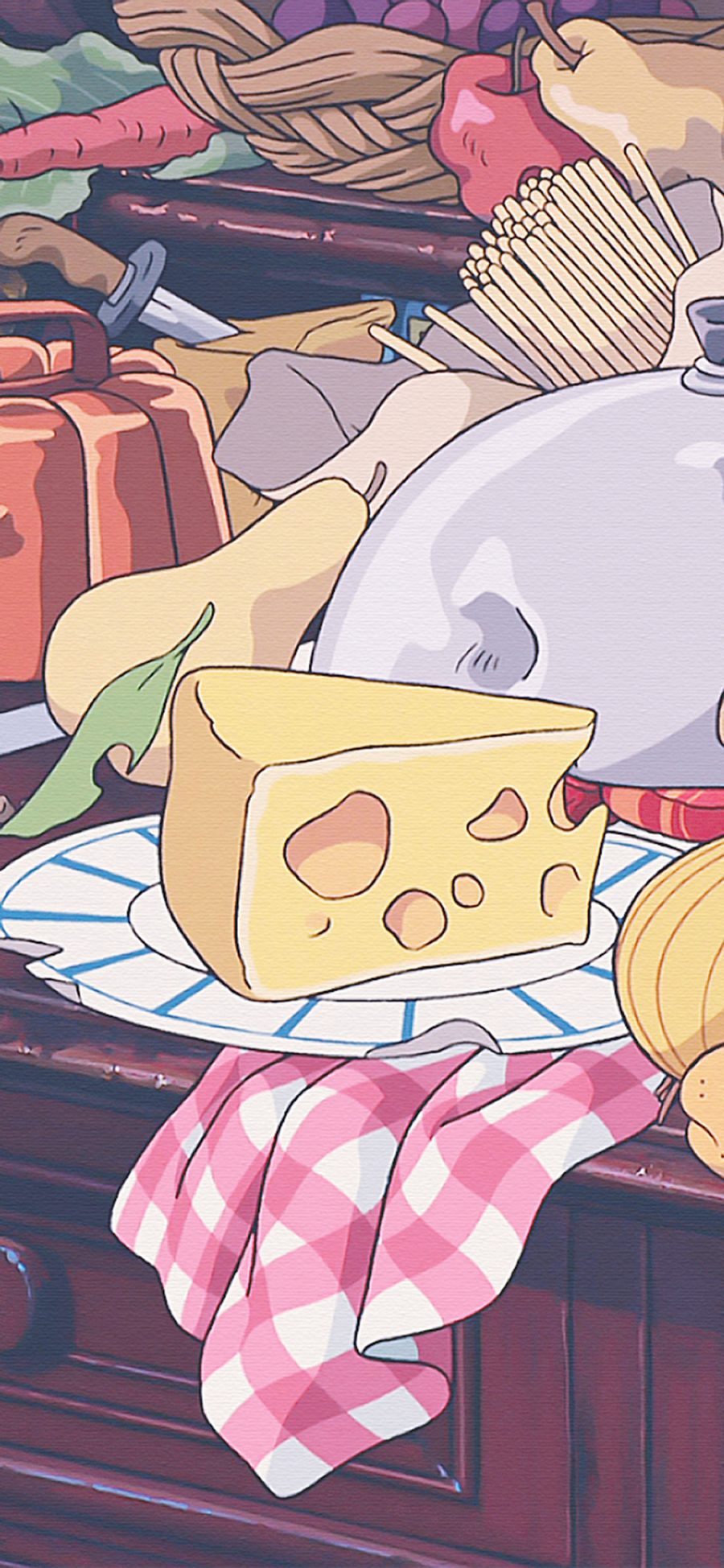 [2436×1125]卡通 食材 奶酪 派 苹果手机动漫壁纸图片