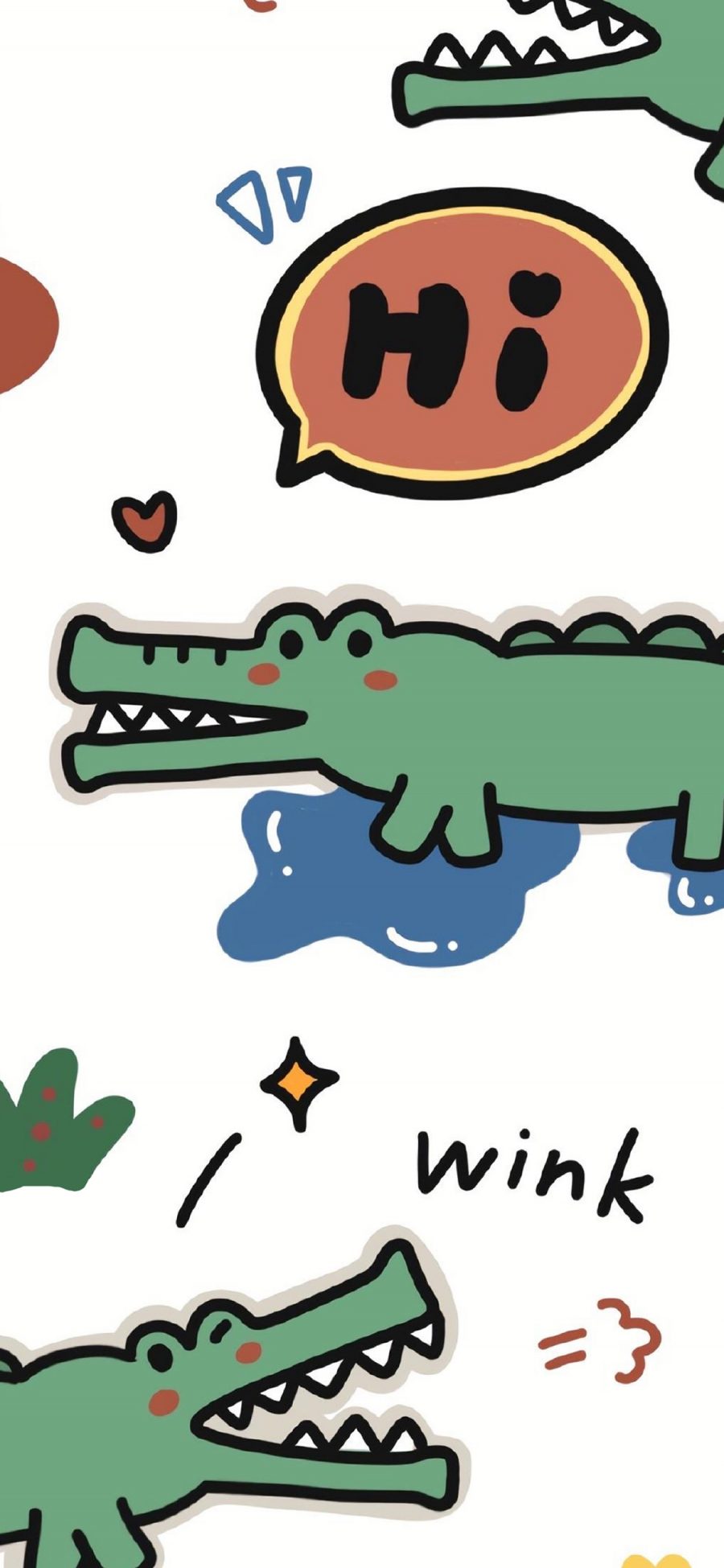 [2436×1125]卡通 鳄鱼 wink hi 可爱（取自微博：是谁偷吃了奶酪） 苹果手机动漫壁纸图片