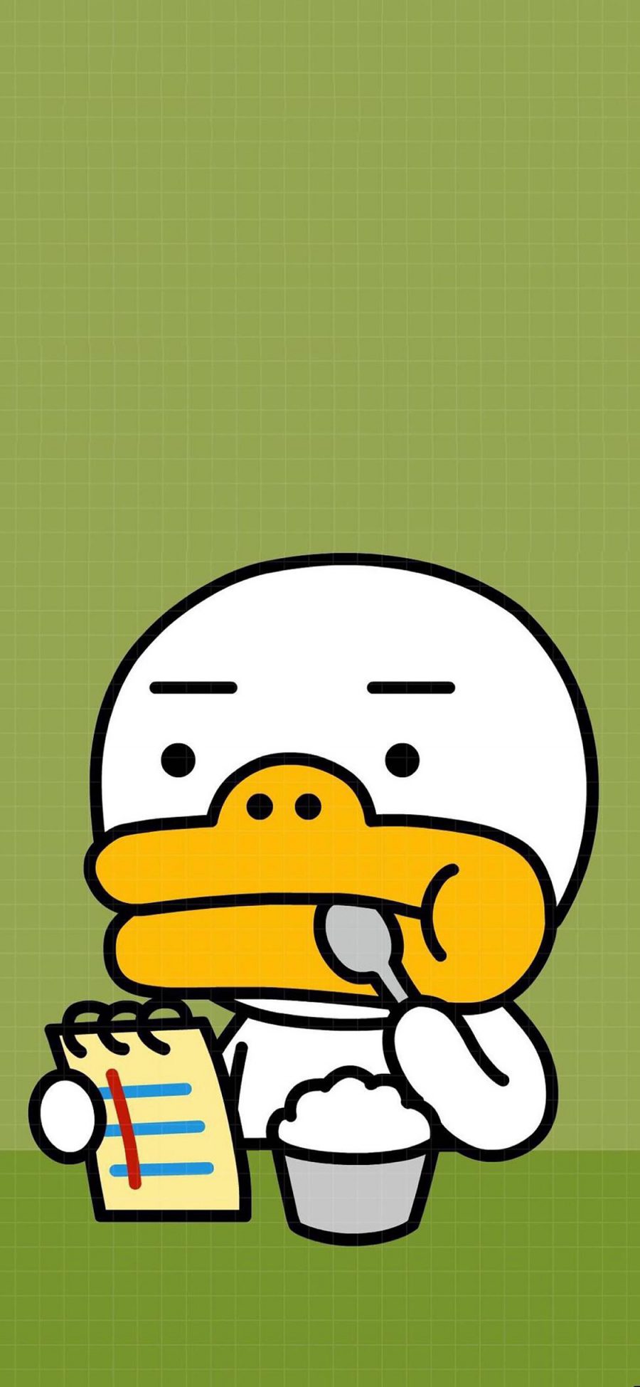 [2436×1125]卡通 鸭子 吃饭 可爱 苹果手机动漫壁纸图片