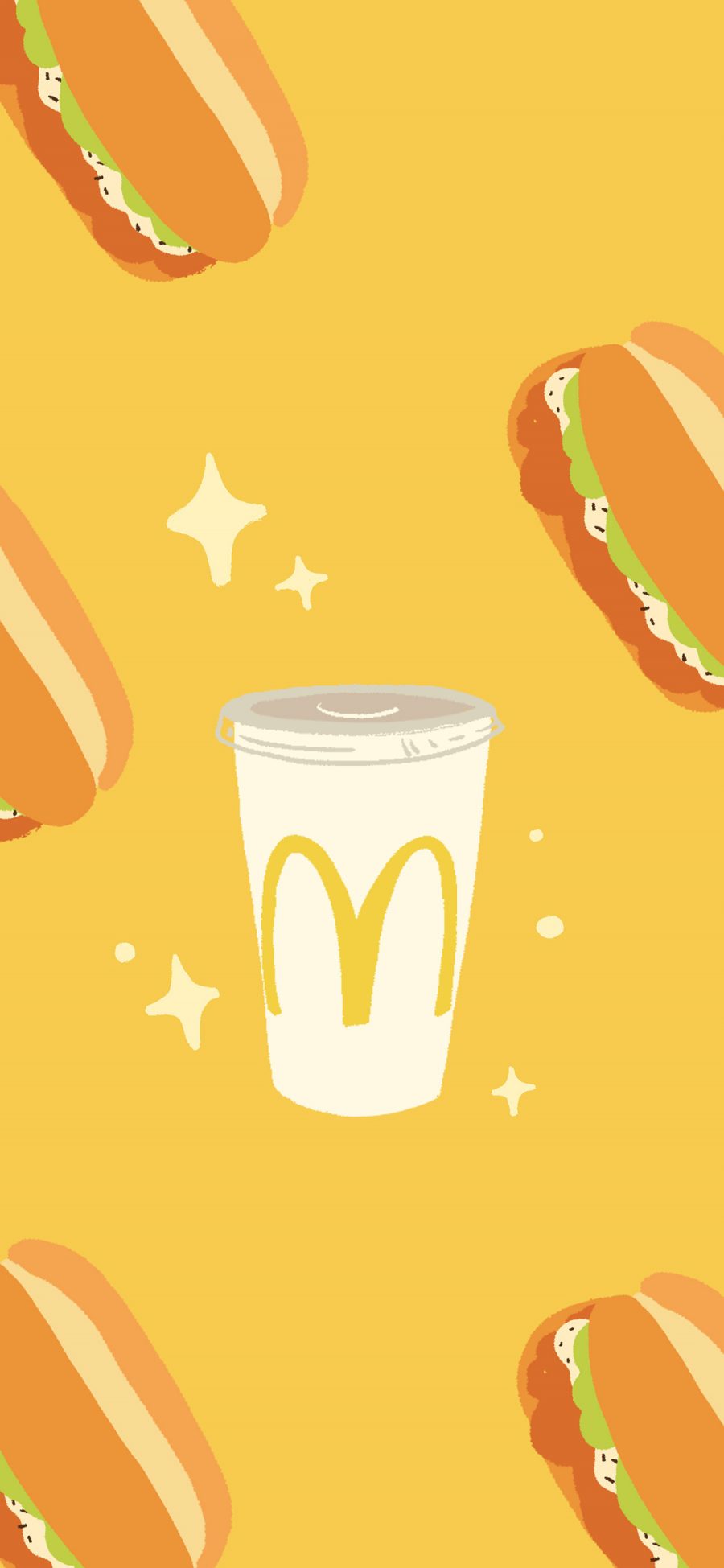 [2436×1125]卡通 麦当劳 饮品 热狗包 苹果手机动漫壁纸图片