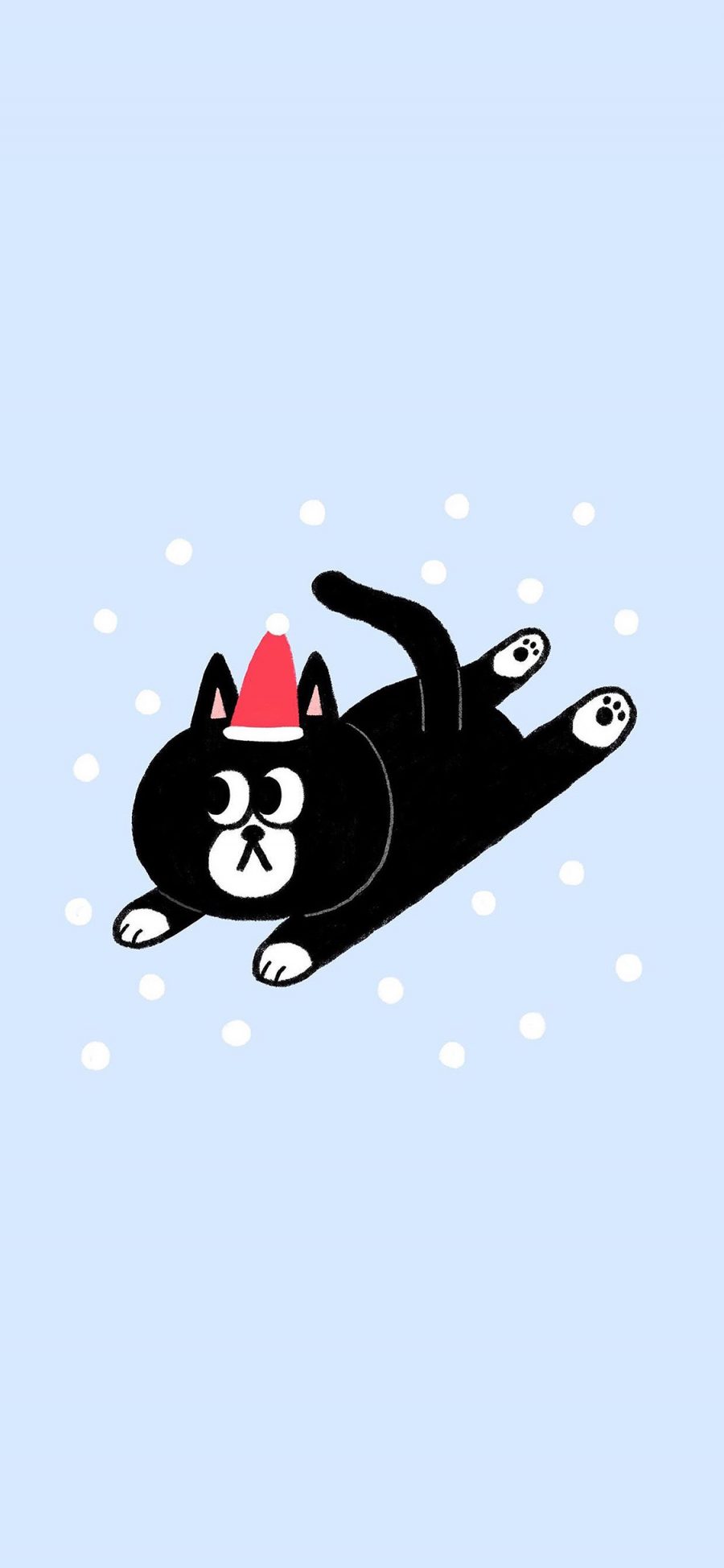 [2436×1125]卡通 黑猫 猫咪 圣诞帽 苹果手机动漫壁纸图片