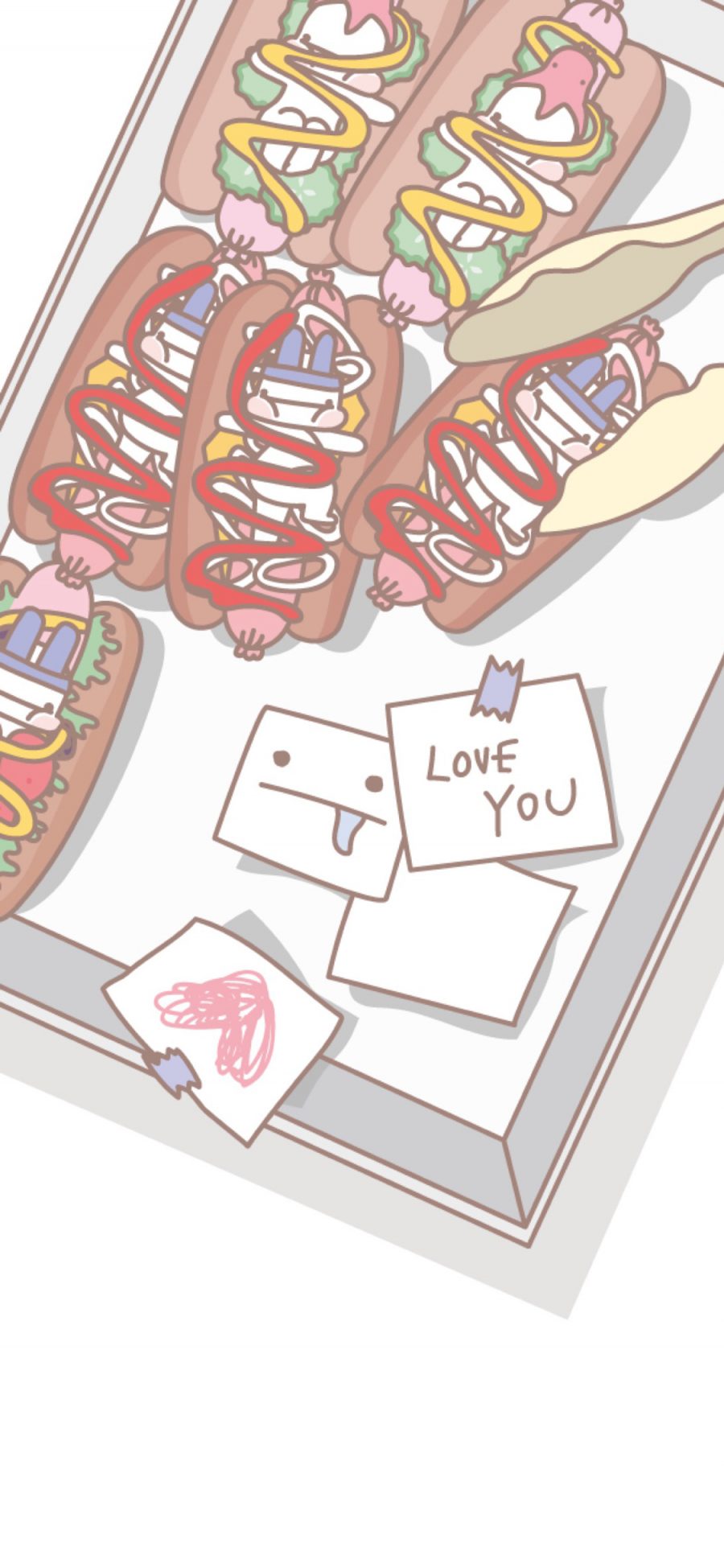 [2436×1125]卡通兔子 热狗 面包 love you 苹果手机动漫壁纸图片
