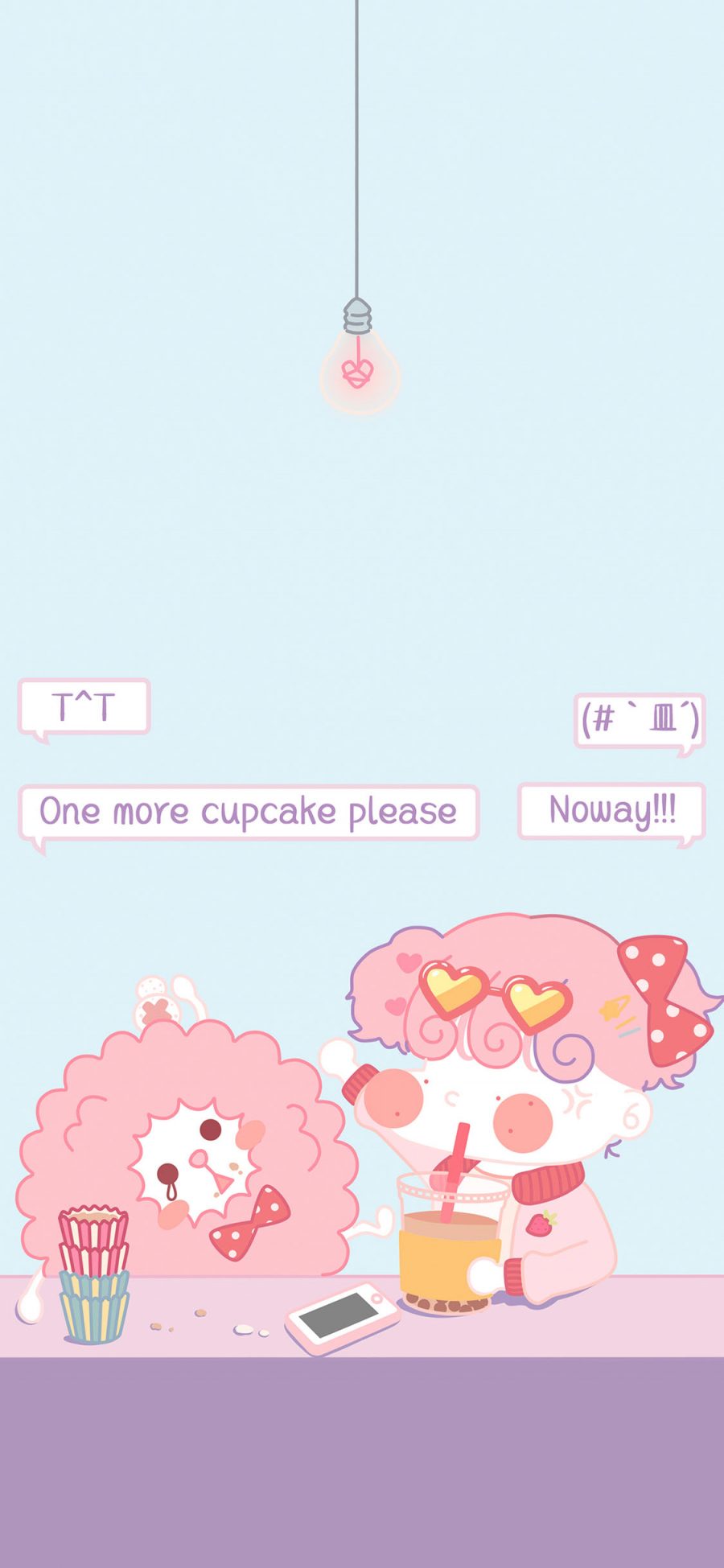 [2436×1125]卡通女孩 one more cupcake please 苹果手机动漫壁纸图片