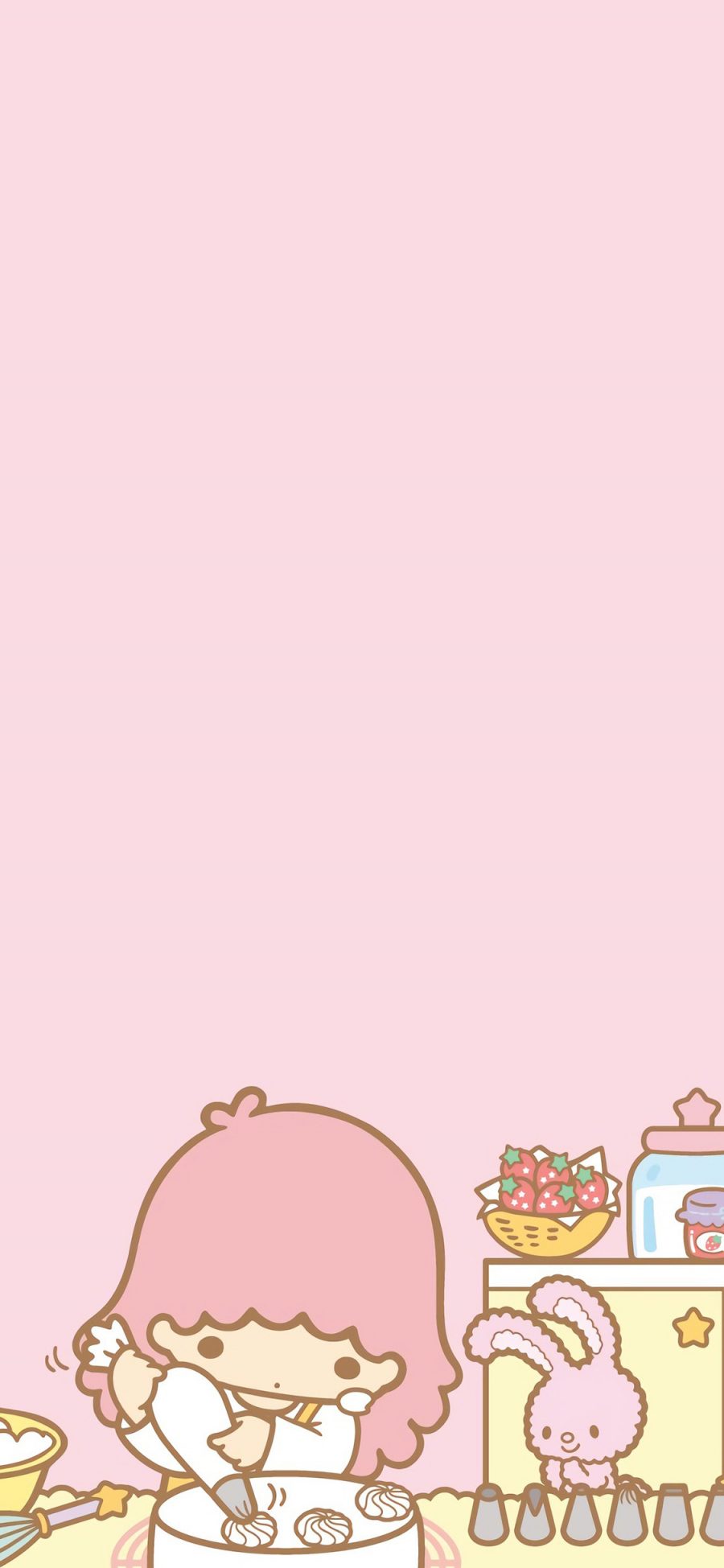 [2436×1125]双子座 粉色 卡通 可爱 兔子 蛋糕 挤奶油 苹果手机动漫壁纸图片
