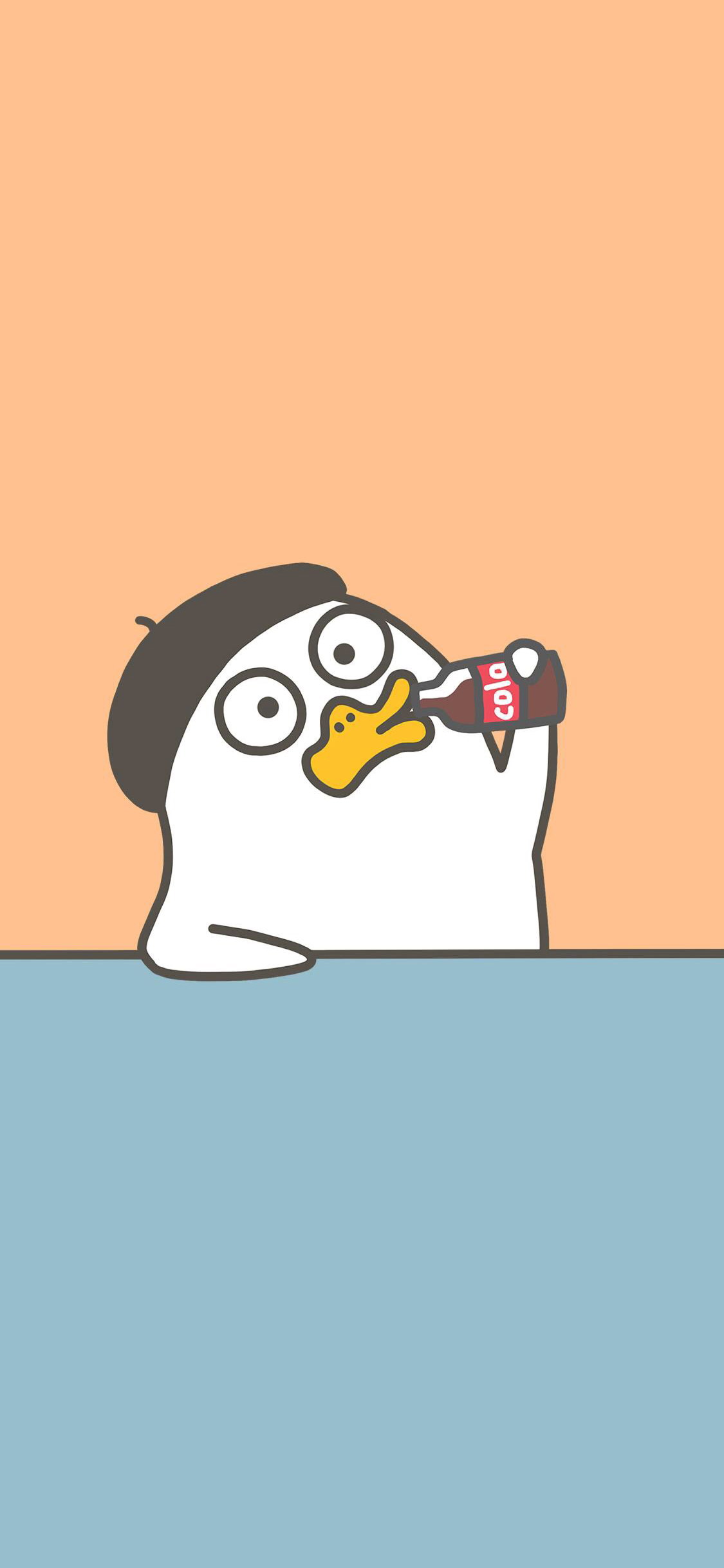 [2436×1125]可口可乐 汽水 小刘鸭 卡通 喝汽水 苹果手机动漫壁纸图片