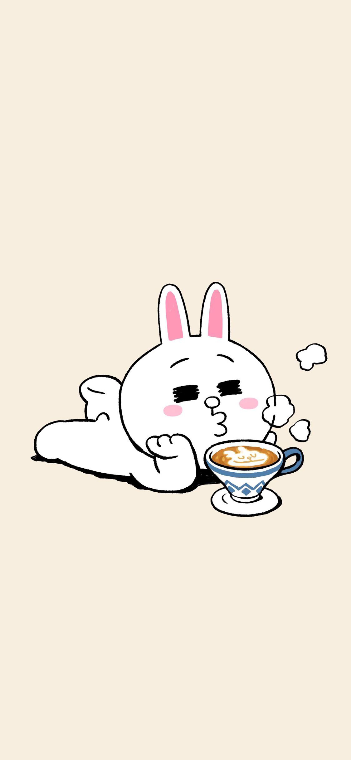 [2436×1125]可妮兔 linefriends 可爱 咖啡 苹果手机动漫壁纸图片