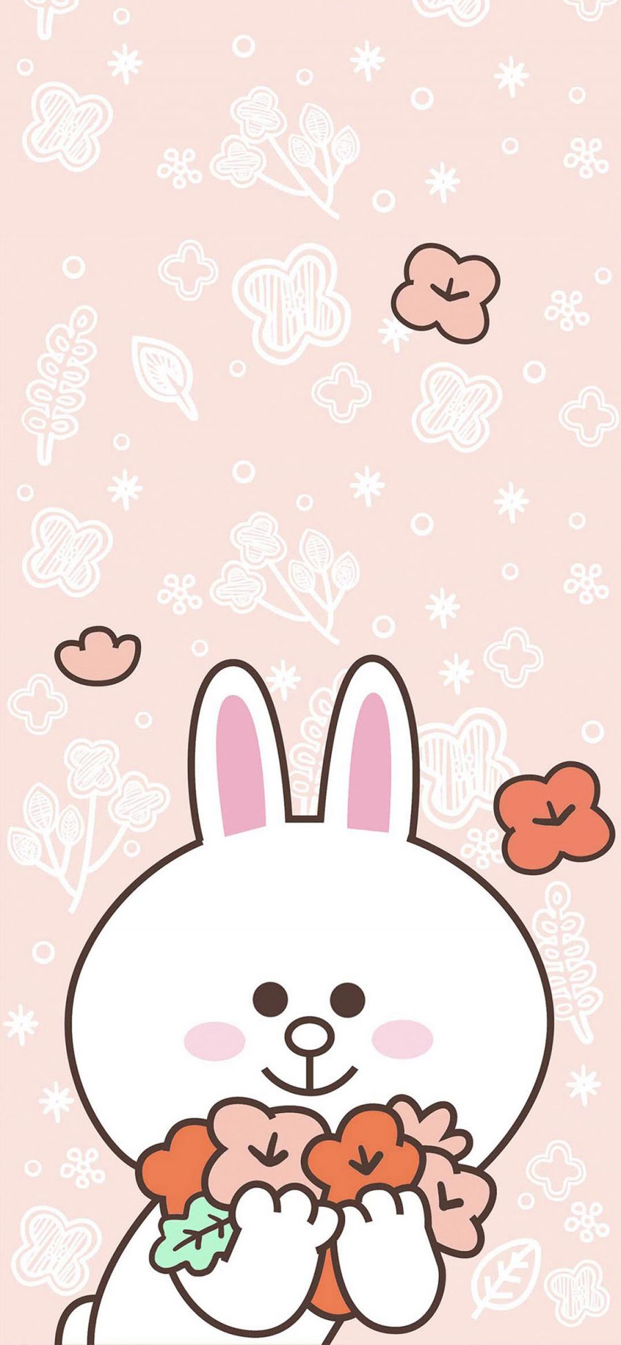 [2436×1125]可妮兔 linefriends 花 可爱 粉色 苹果手机动漫壁纸图片