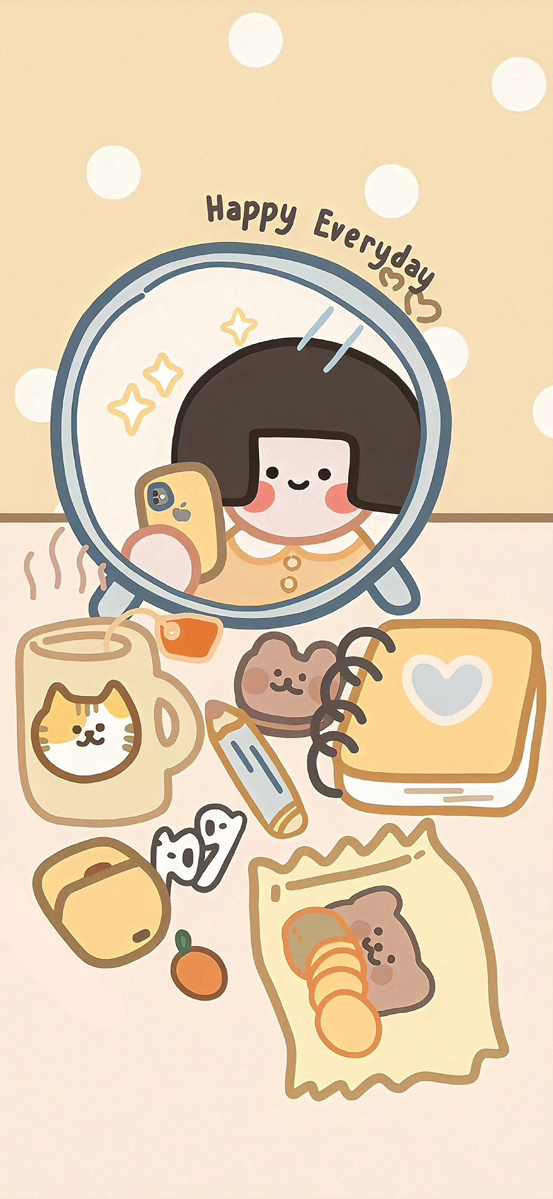 [2436×1125]可爱 happy everyday 插画 苹果手机动漫壁纸图片