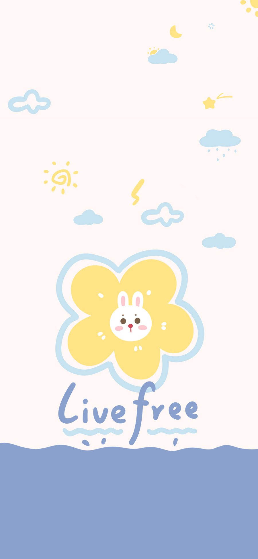 [2436×1125]可爱 兔子 小花 live free 苹果手机动漫壁纸图片